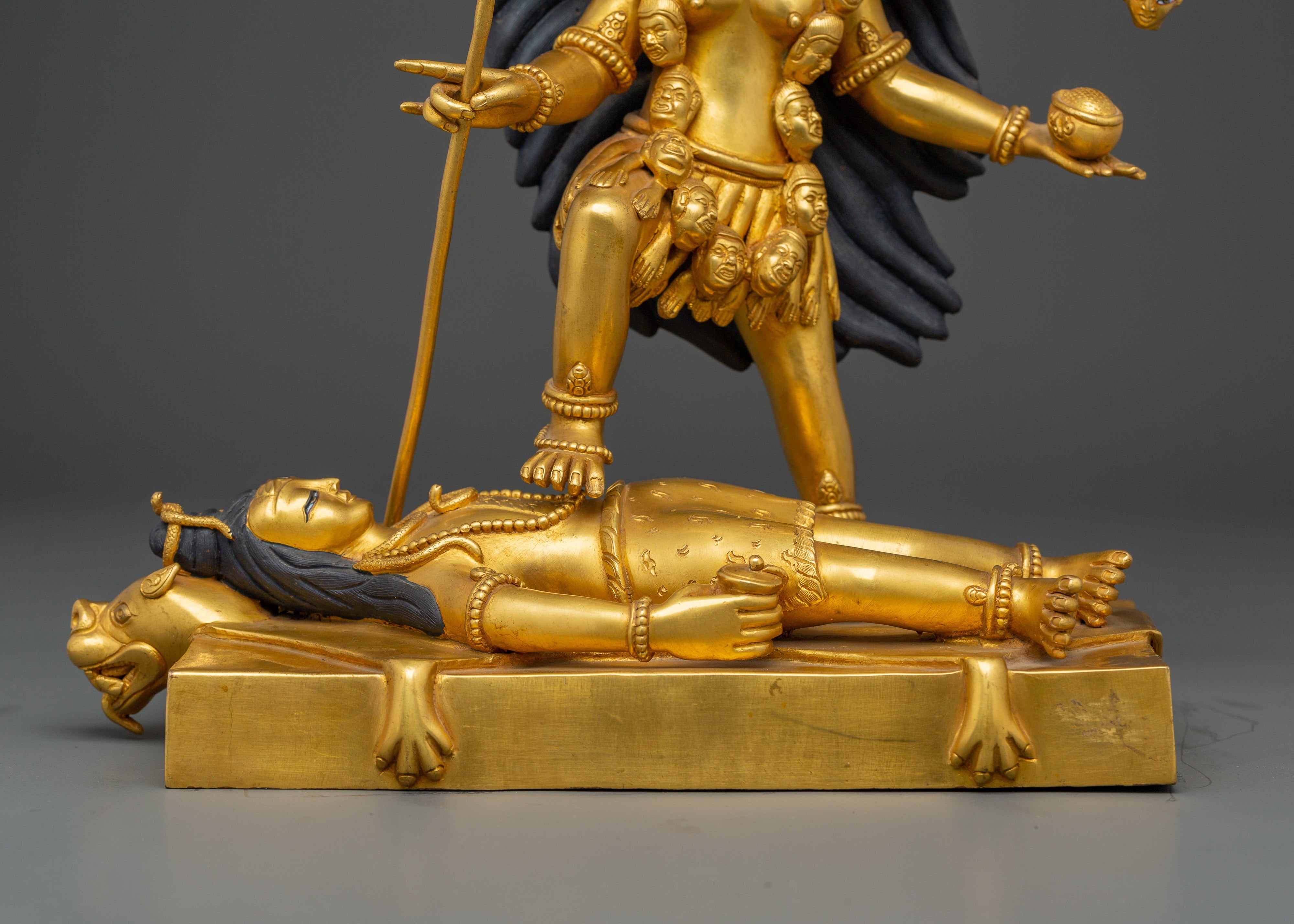 Copper Mahakali Statue | Copper Body with Gold Plating