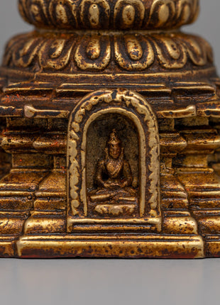 Traditional Tibetan Stupa Sculpture | Compact Symbol of Enlightenment for Desk or Altar