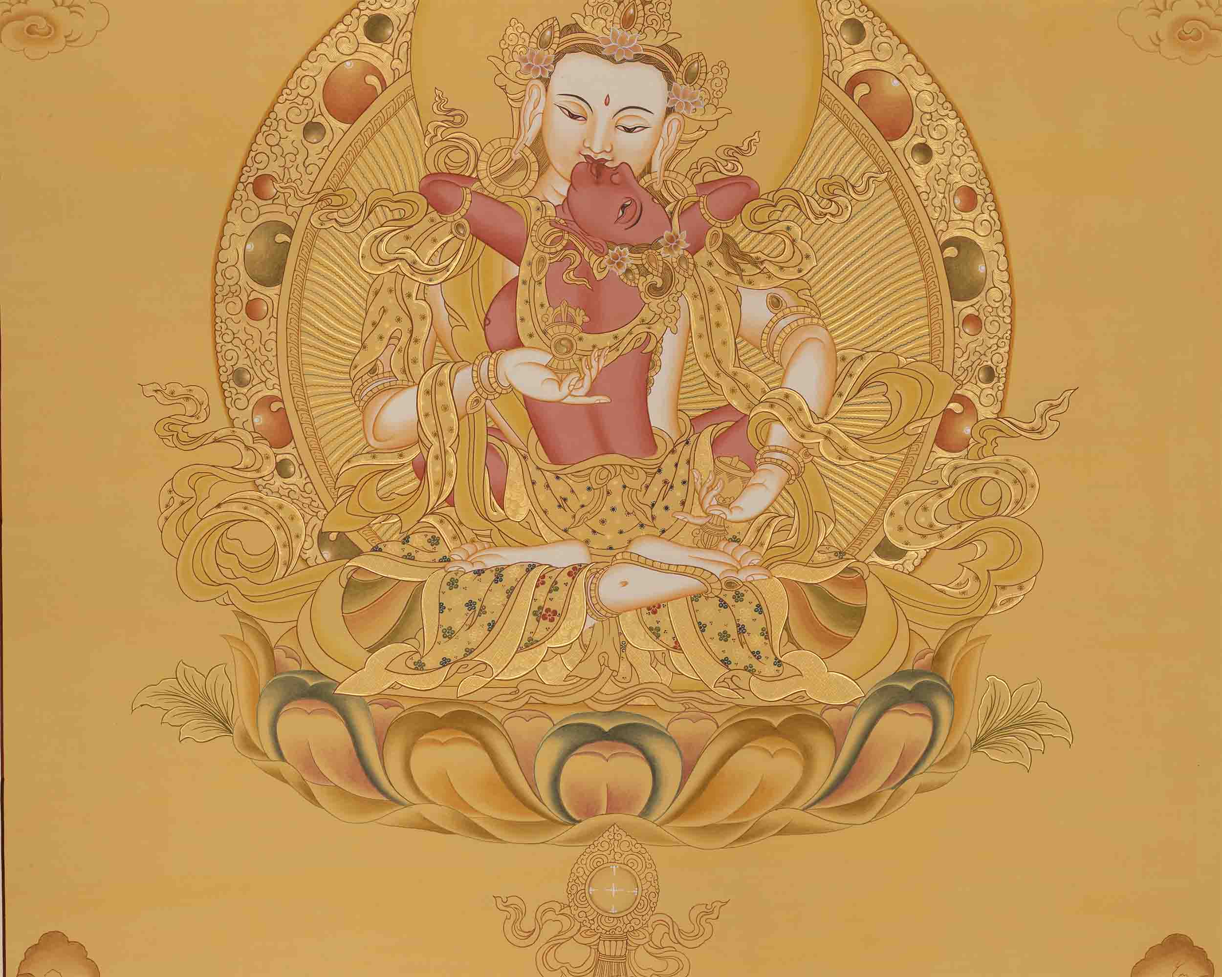 Full Gold Style Vajrasattva Shakti with Consort | Dorje Sempa and Yab Yum Tibetan Wall Hanging