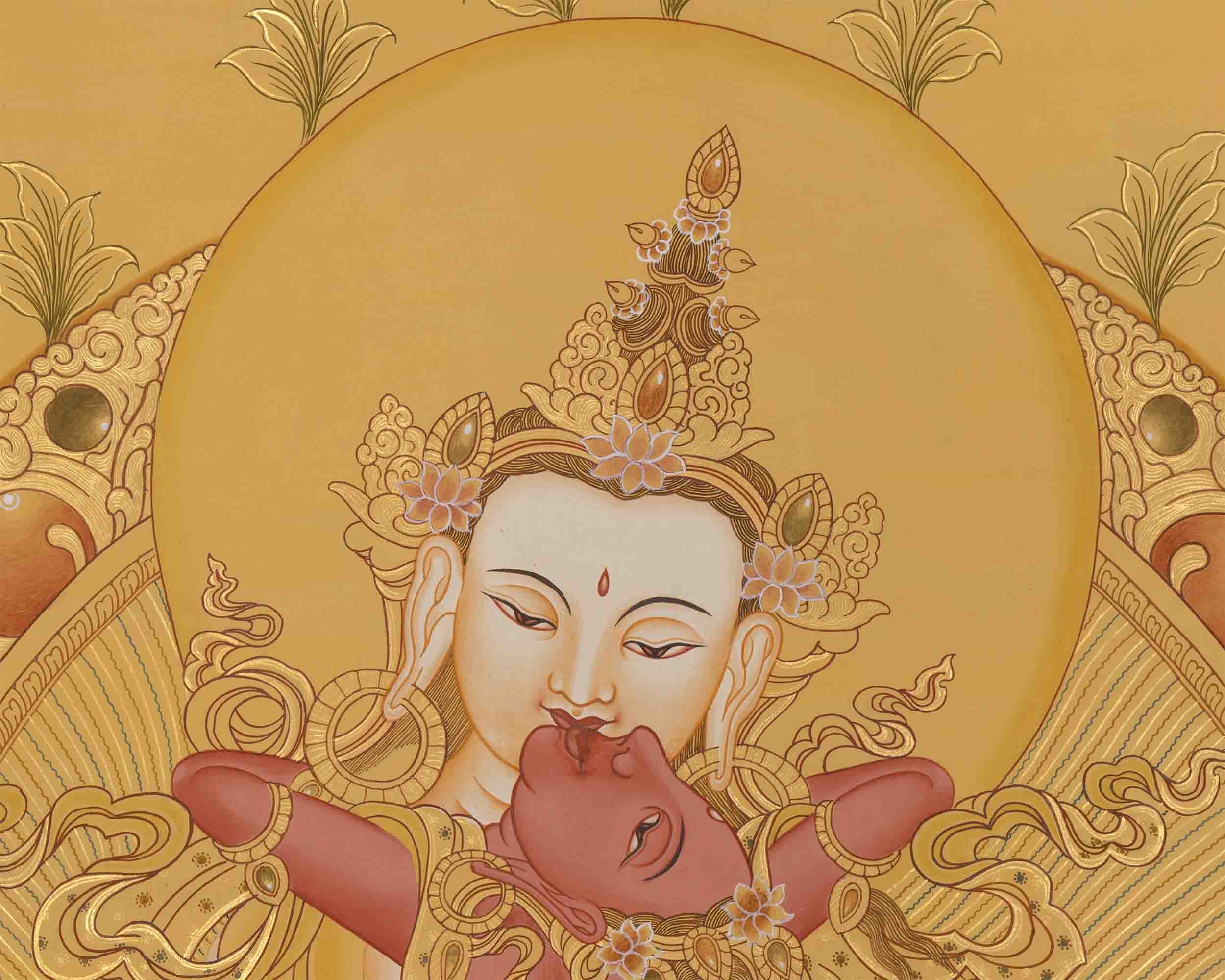 Full Gold Style Vajrasattva Shakti with Consort | Dorje Sempa and Yab Yum Tibetan Wall Hanging