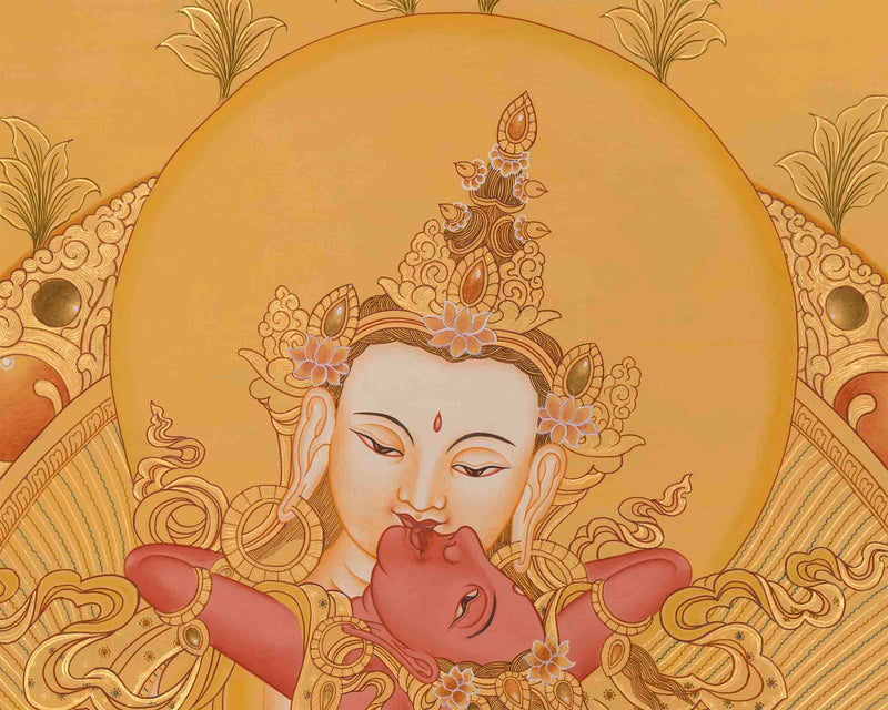 Full Gold Style Vajrasattva Shakti with Consort | Dorje Sempa and Yab Yum Tibetan Wall Hanging