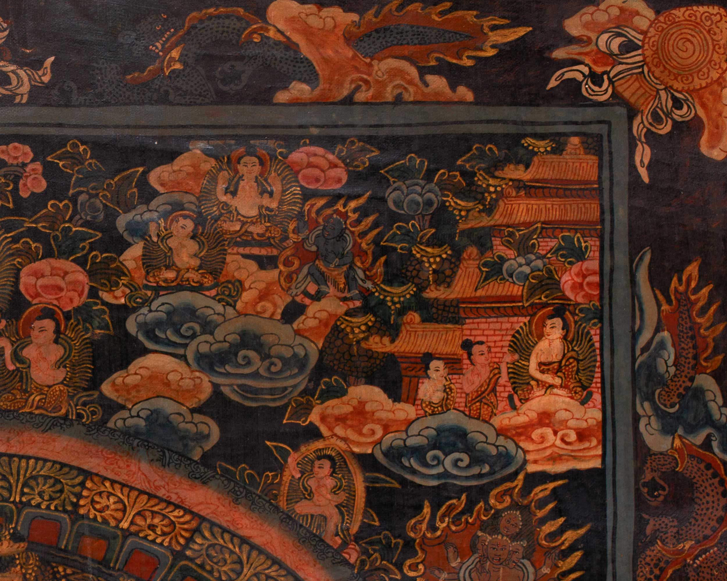 Oil Varnished Buddha Mandala Painting | Vintage Thangka | Tibetan Buddhism