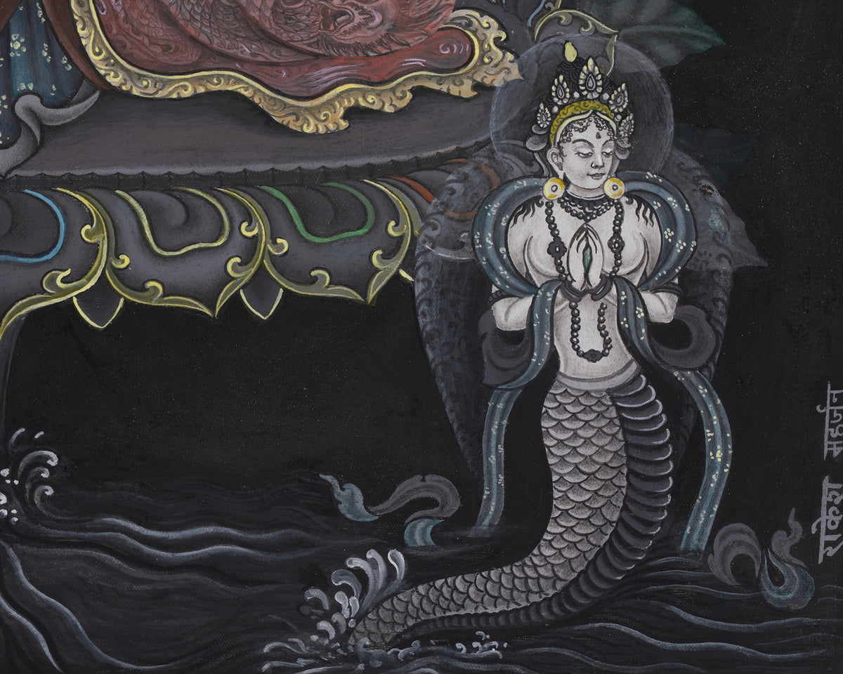 Newari Black and White Arya Manjushri Thangka | Wisdom Buddhist Art