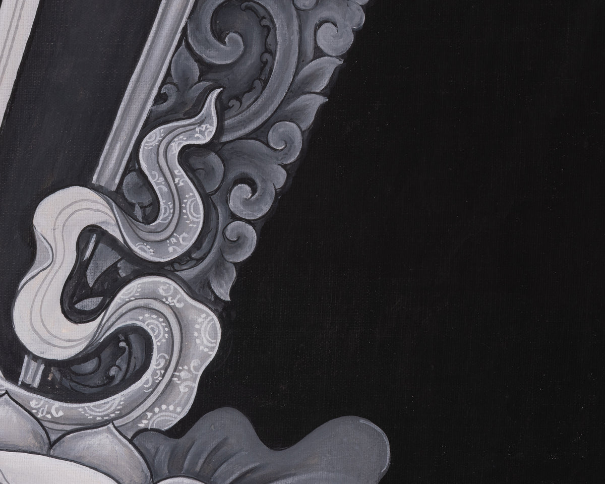 Black and White Bodhisattva Chenrezig Thangka | Avalokiteshvara Art | Compassion Deity
