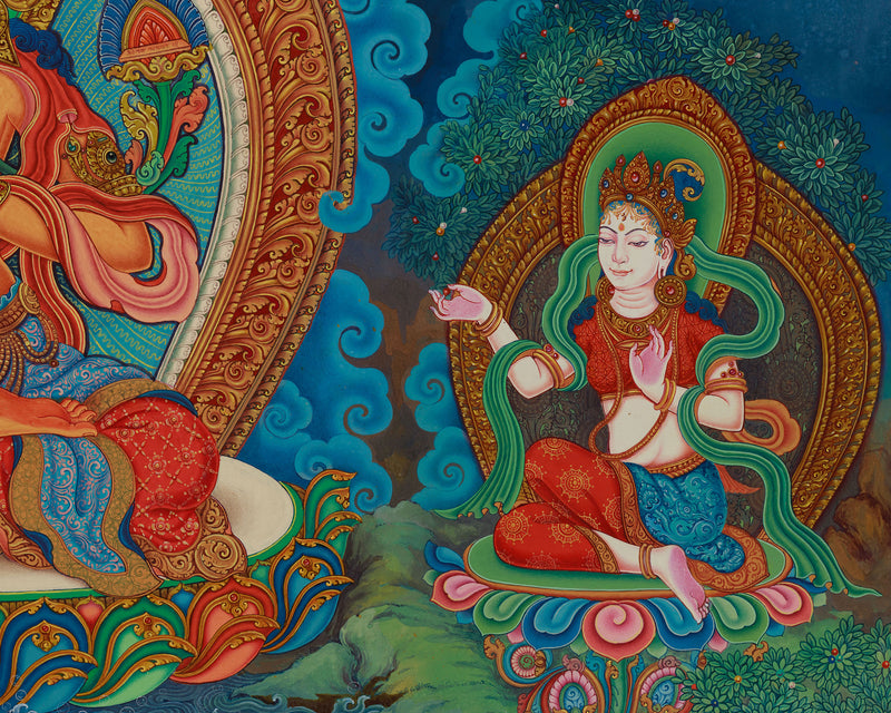 Exquisite Manjushri Painting | 5 Dhyani Buddhas and Bodhisattva | Tibetan Buddhist Wisdom Art