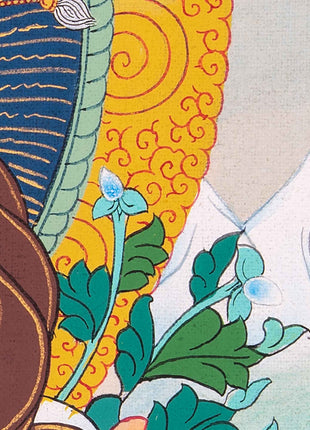 Guru Rinpoche Masterpiece Thangka | Thangka in Karma Gadri Style | Religious Decors