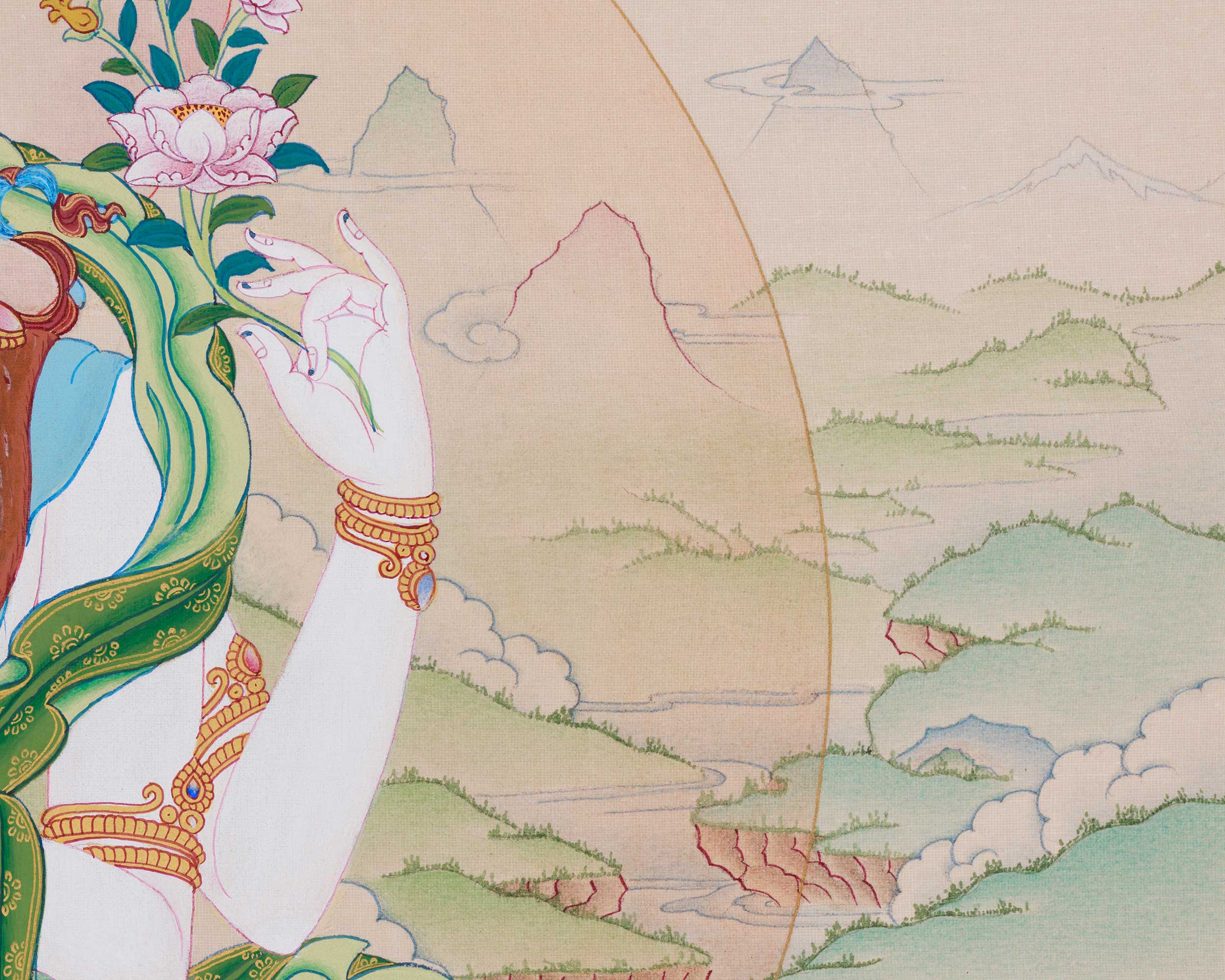 18 Inch Traditional Avalokiteshvara Thangka | Divine Artwork of the Bodhisattva of Mercy