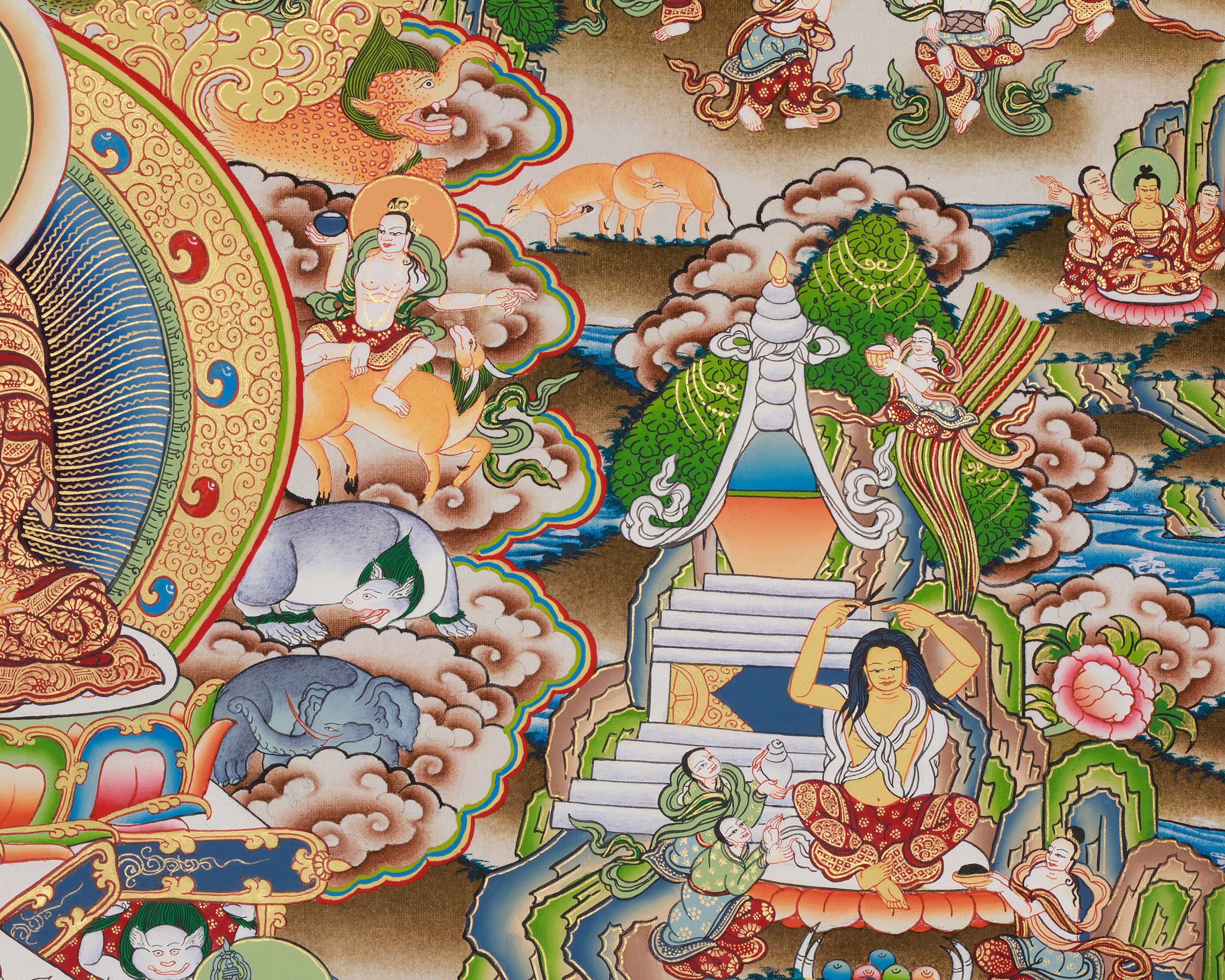 Siddhartha Gautama Life Story Painting | Traditional Thangka Depicting the Path to Enlightenment