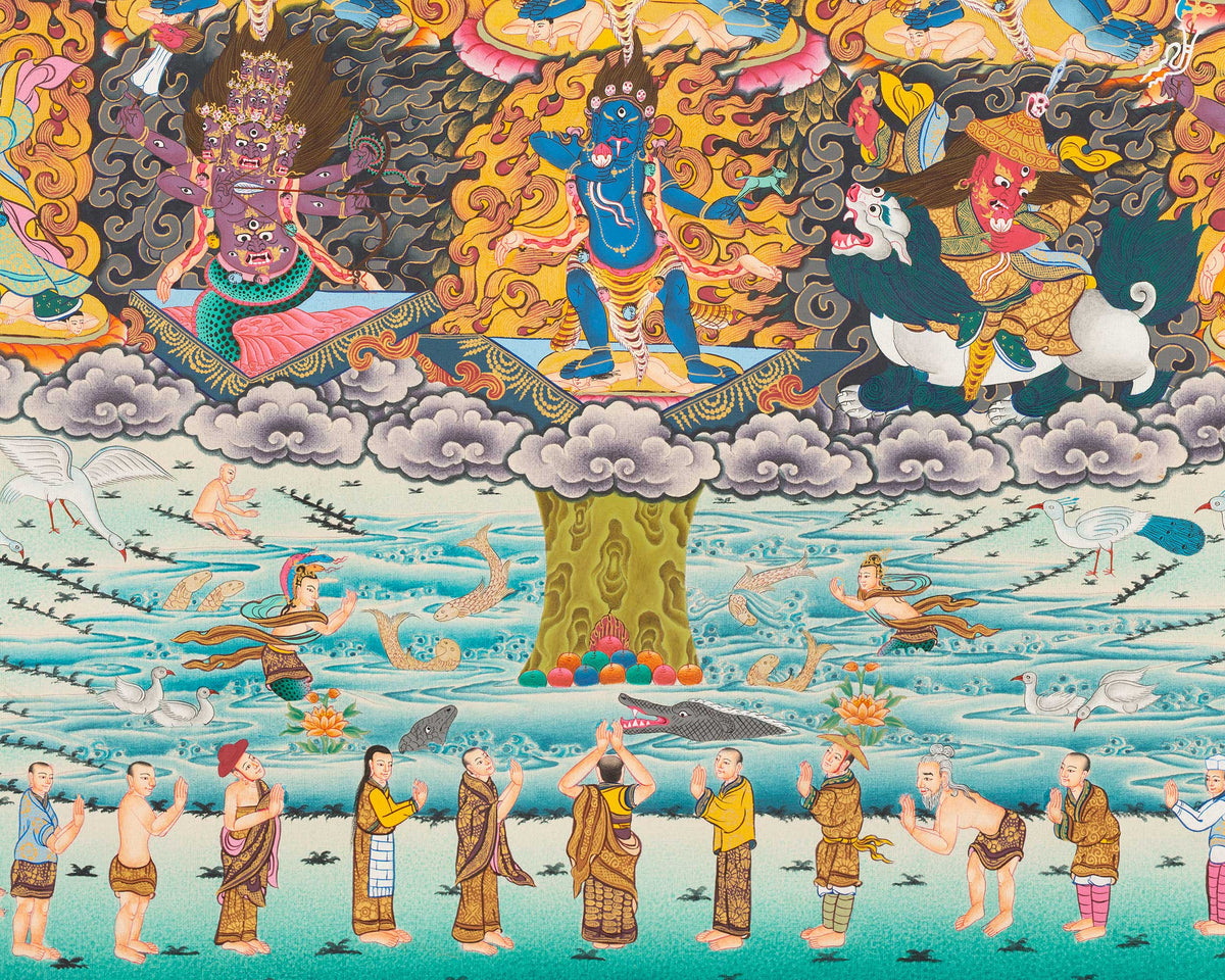 Guru Rinpoche Refuge Tree Thangka Painting | Hand Painted Buddhist Art of Nepal