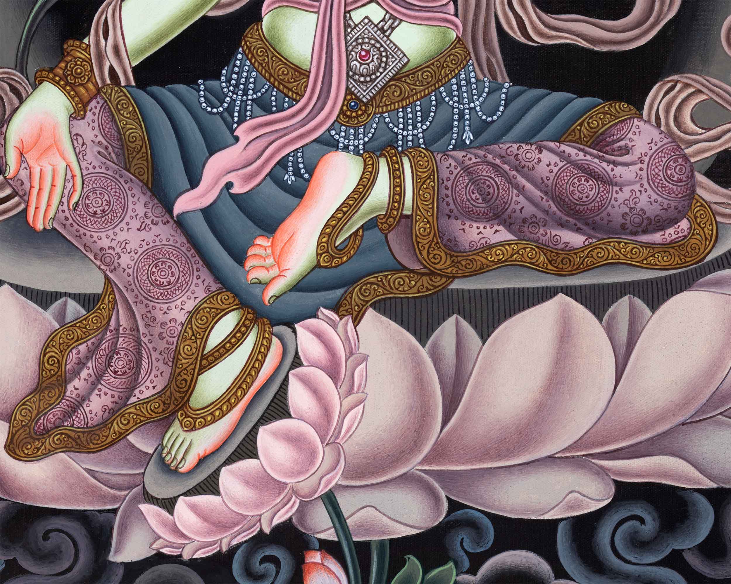 Mother Green Tara Thangka Print | Tibetan Buddhism Wall Décor | Digital Prints