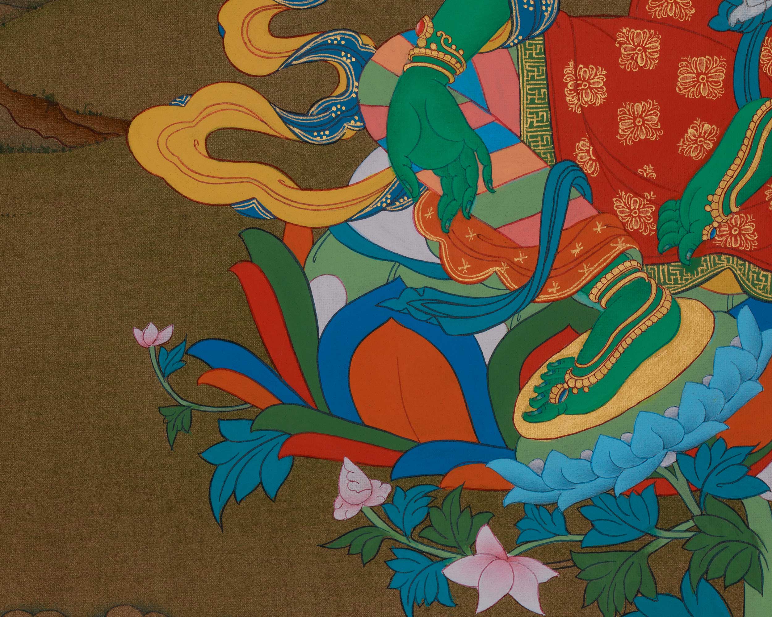 Spiritual Shyama Tara Thangka | Goddess Green Tara Artwork | Protection Deity