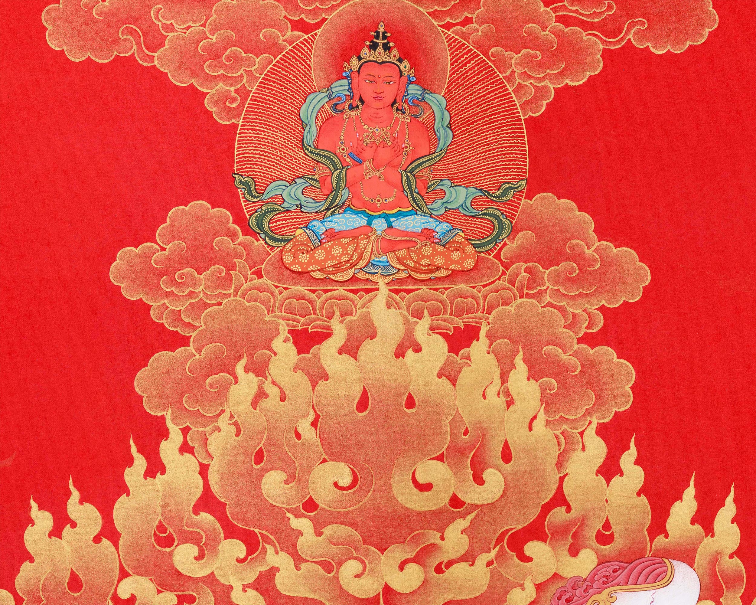 Queen of Dakinis, Vajrayogini | Exclusive Large Thangka in Nakthang (Gold on Red) Style