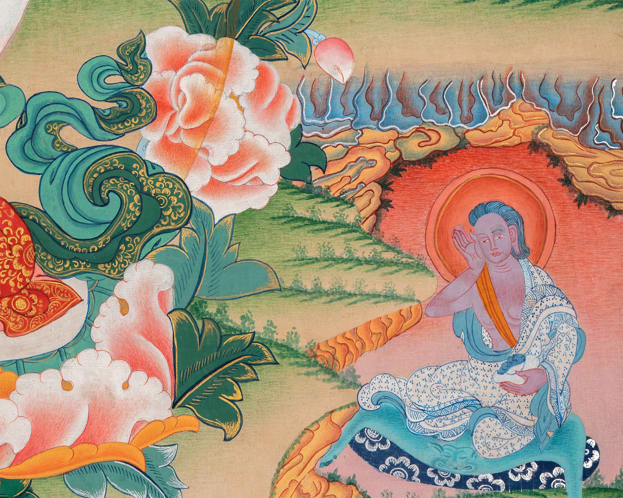 High-Quality Giclee Print For Chenrezig Prayer | Bodhisattva Of Compassion With Tara, Manjushri, Vajrapani & Buddhas