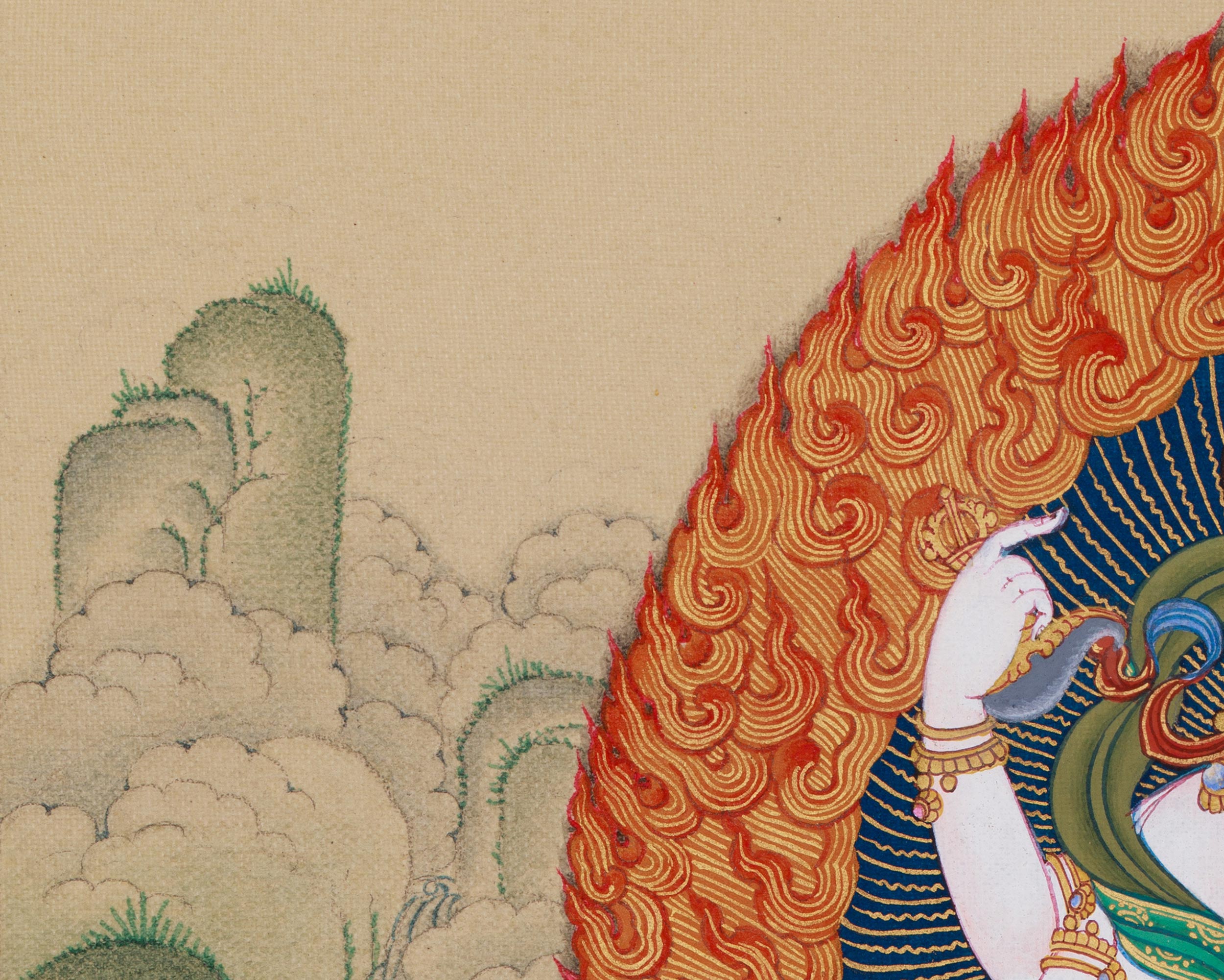 Sacred Buddhist Deity White Mahakala | Thangka of the Prosperity Guardian