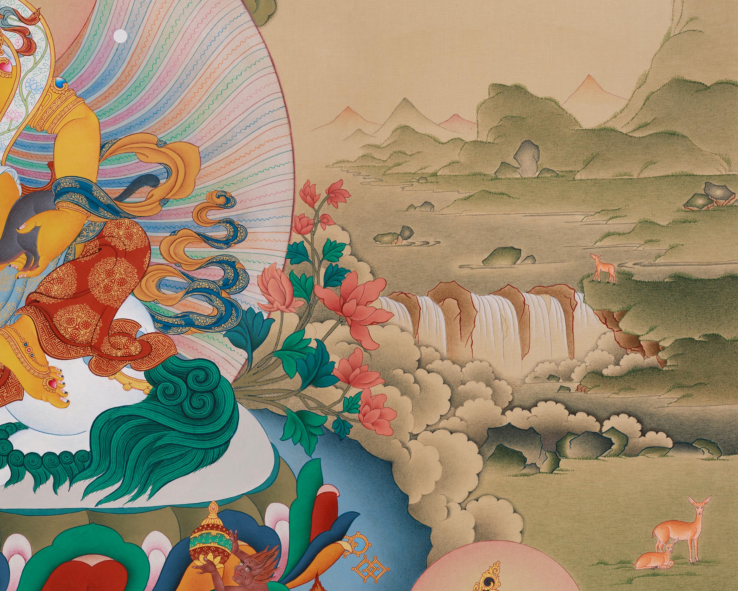 Namtoshe with 5 Dzambhala Thangka | The Wealth Deity and His Divine Companions