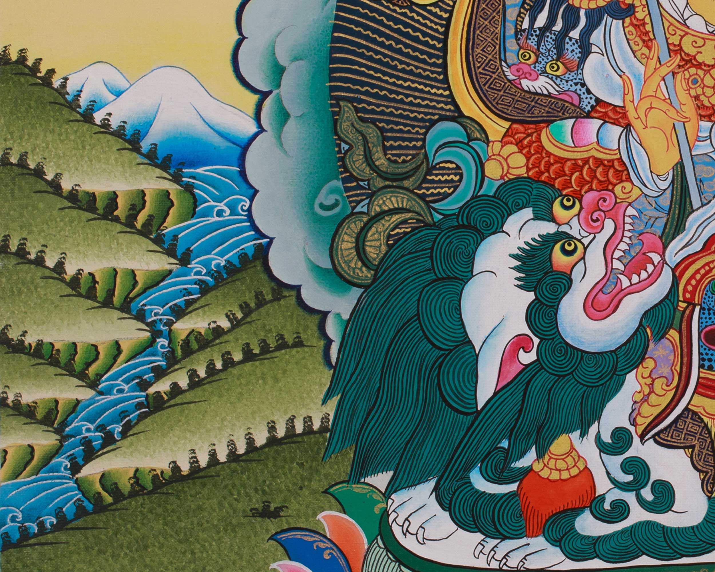 Namtoshe with Five Dzambhala and Guru Rinpoche Thangka | A Sacred Artwork of Prosperity and Spiritual Power