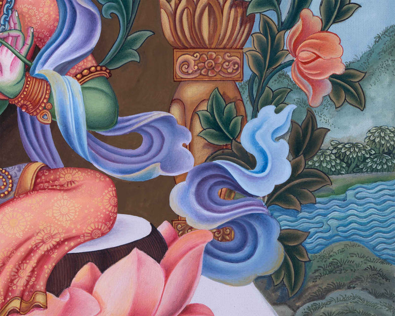 Divine Mother Green Tara Thangka Print | Traditional Artwork | Wall Decors