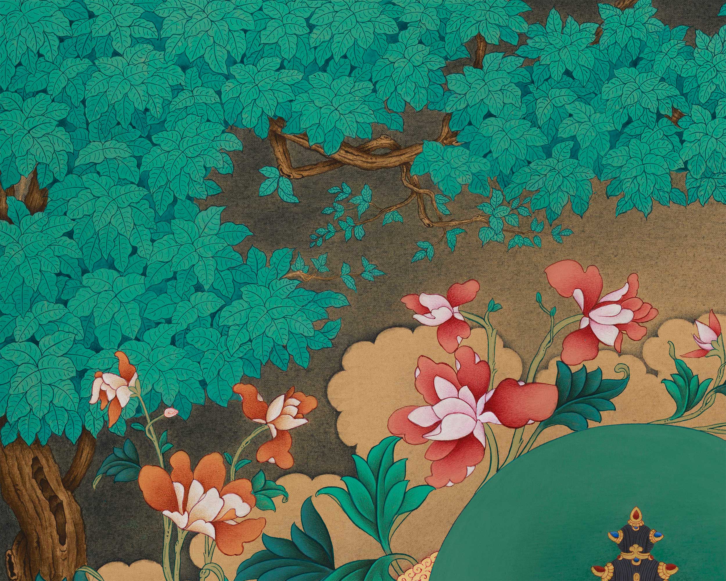 Grand 30x40 Inch Buddhist Thangka of Chenrezig, Manjushri, and Vajrapani | Symbol of Enlightened Trinity