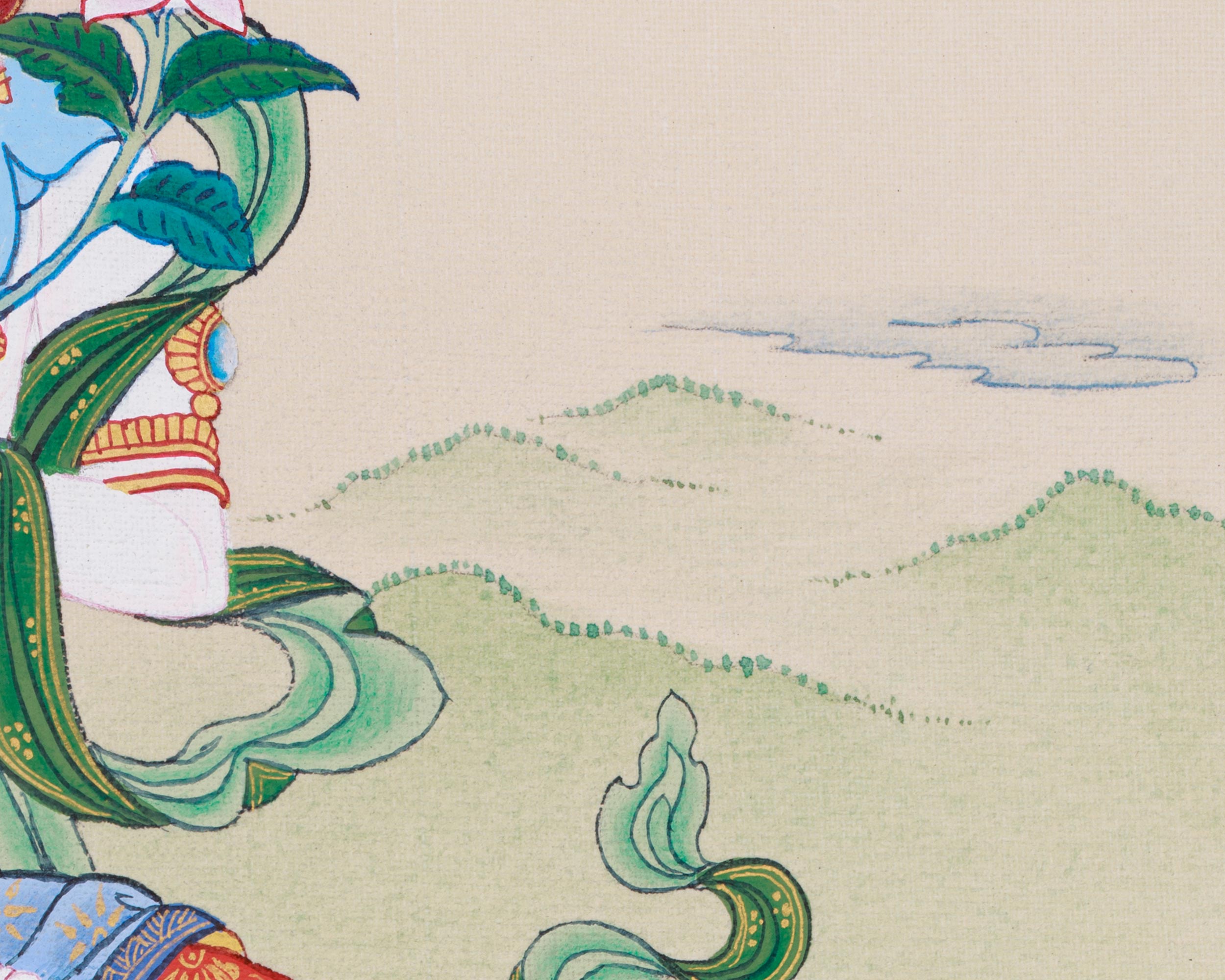 Hand-Painted Seven Eyes White Tara Thangka | Buddhist Art for Longevity and Healing