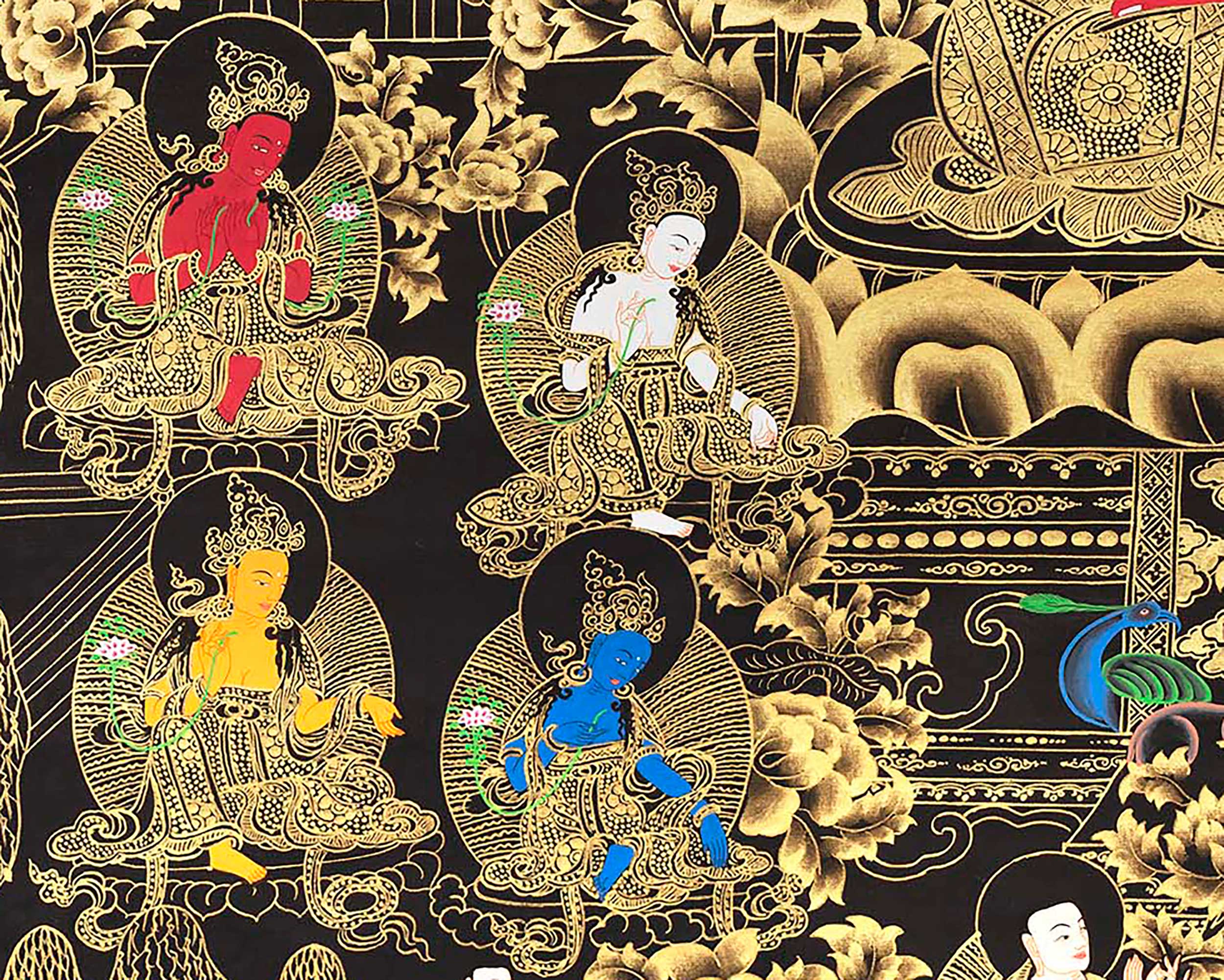 Black and Gold Amitabha Buddha Thangka | Sukhavati Thangka | Meditation Buddha