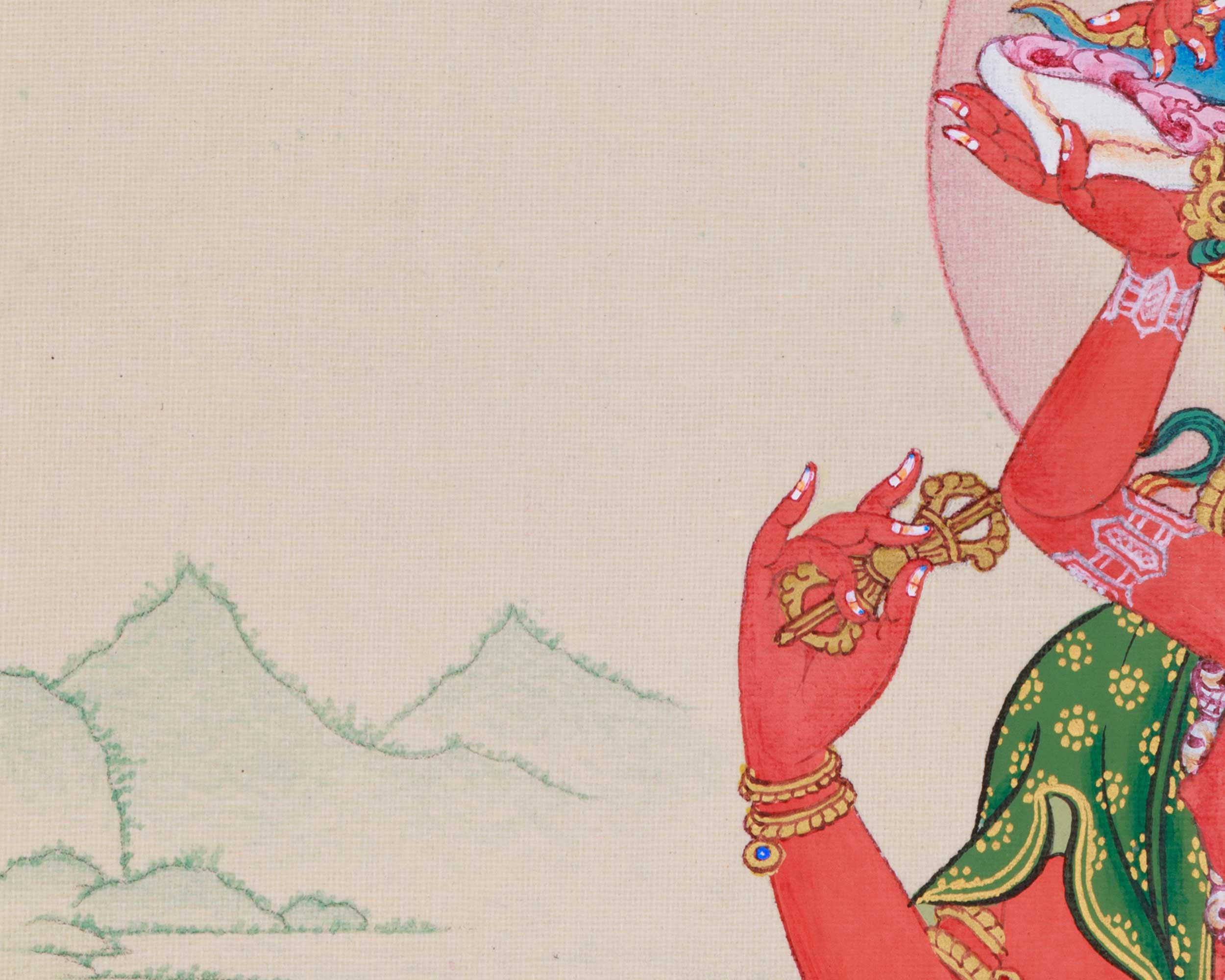 Red Chenrezig Thangka | Gyalwa Gyasto with Consort