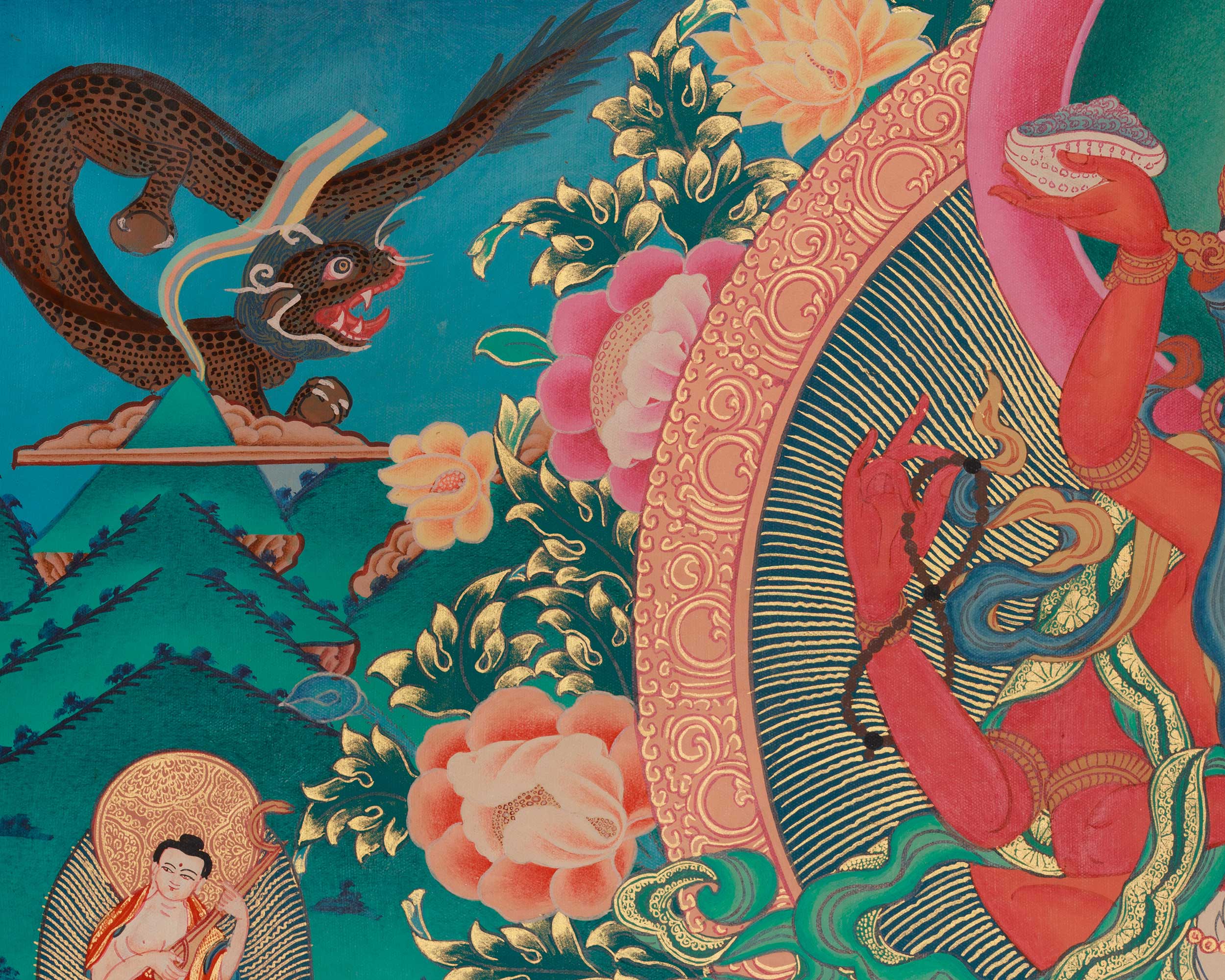 Traditional Thangka of Red Chenrezig | Gyalwa Gyasto with Consort