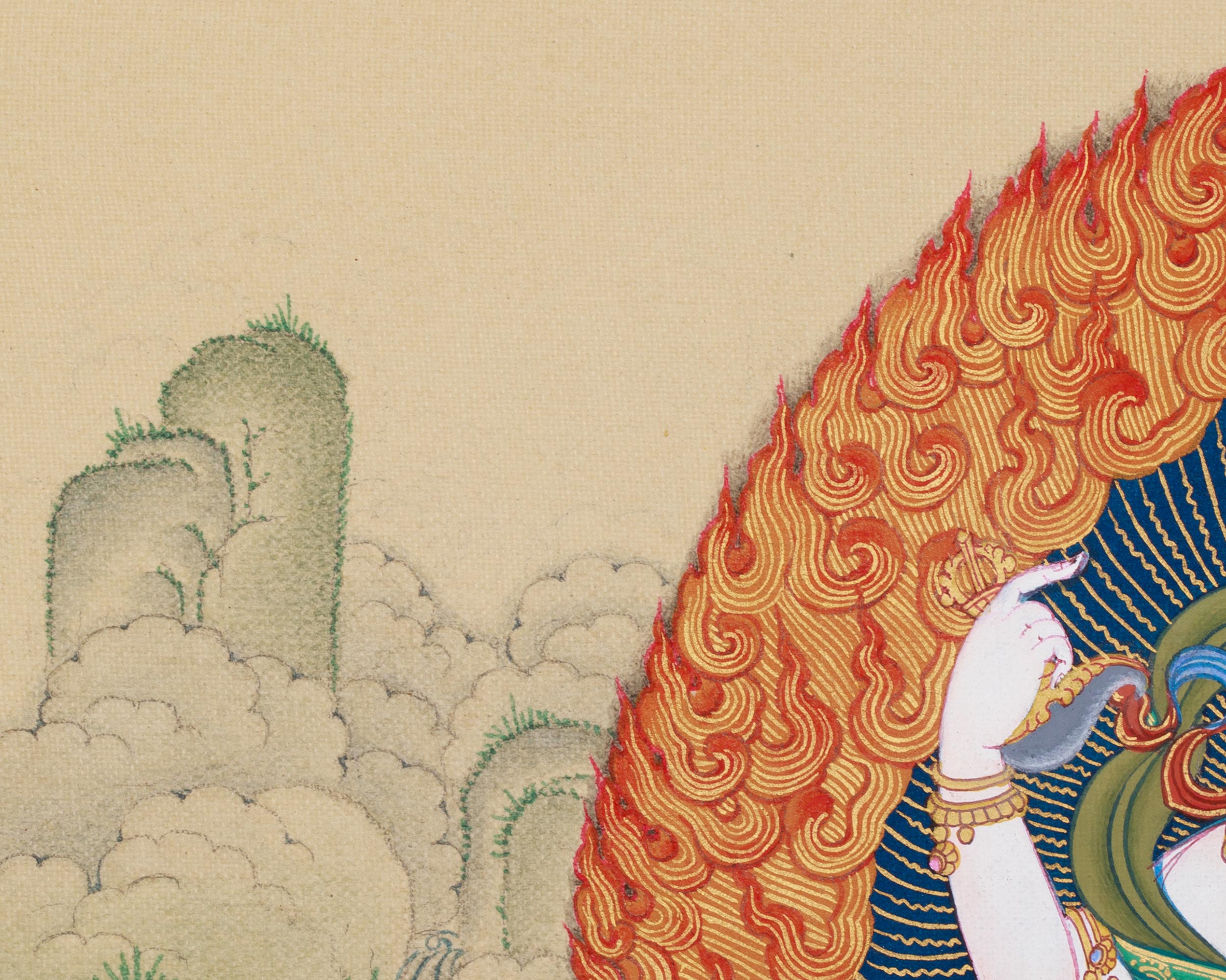 Sacred Buddhist Deity White Mahakala | Thangka of the Prosperity Guardian