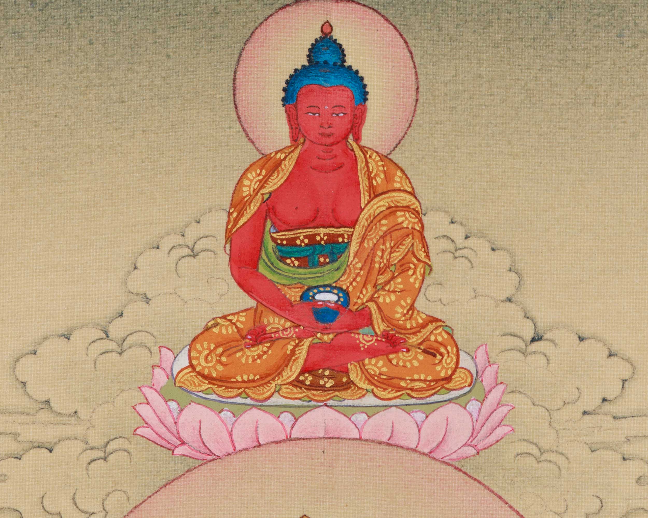 Two-Armed Chenrezig with Amitabha Thangka | Embodying Compassion and Infinite Light