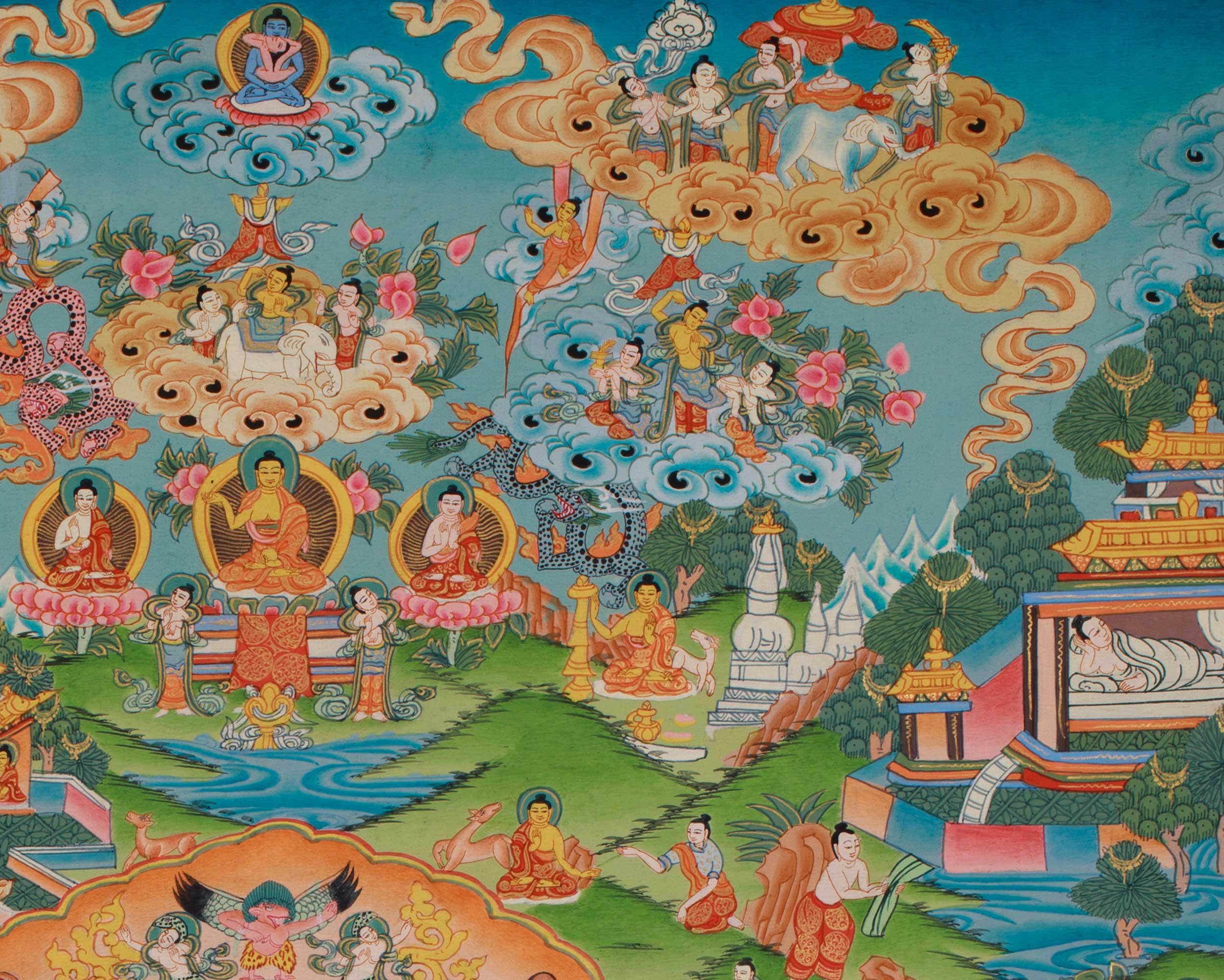 Shakyamuni Buddha Life History thangka | Siddhartha Gautama