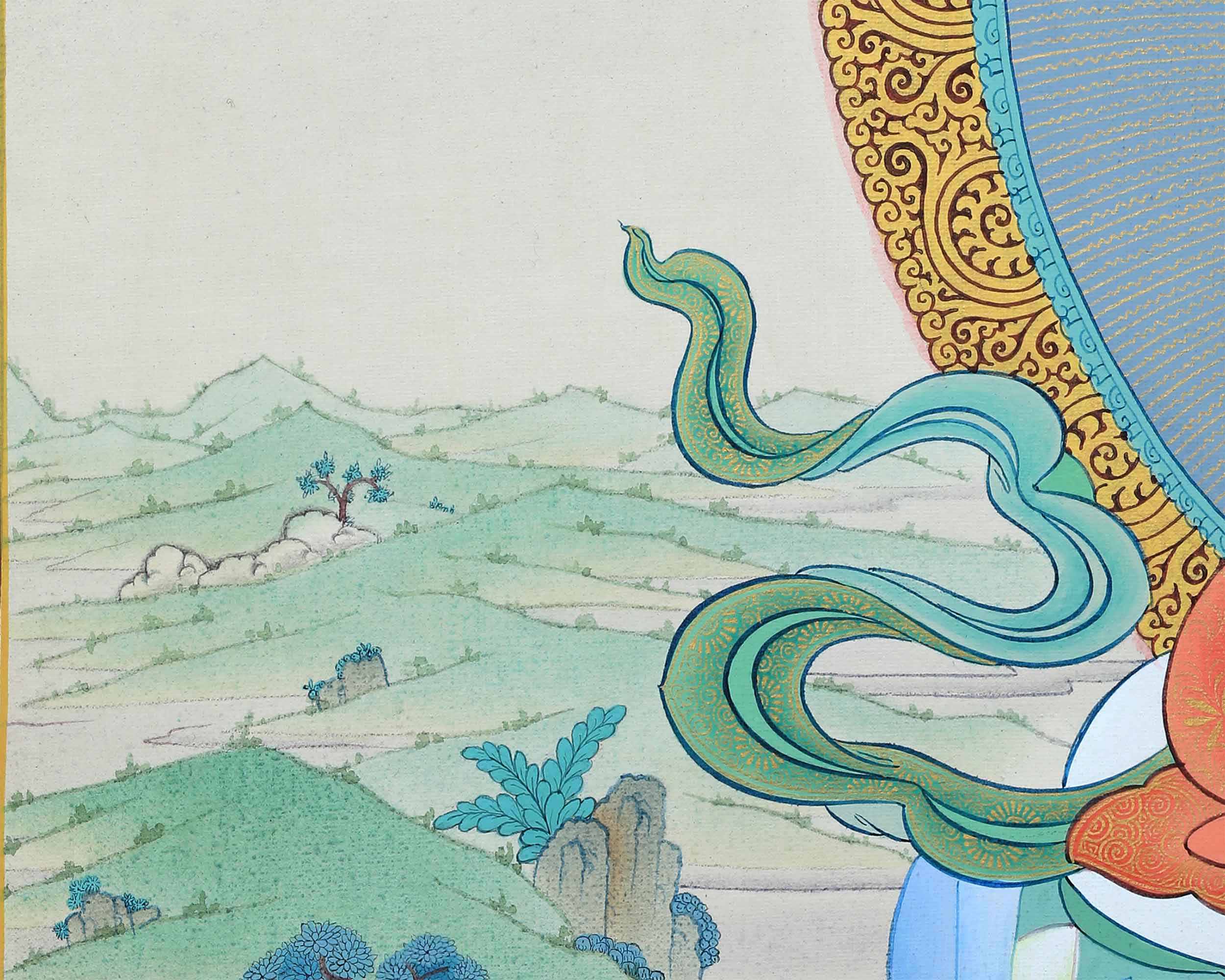 Buddhist Art: The Manjushri Thangka Print | Marvelous Manjushree Wall Decor | Tibetan Buddhism Art
