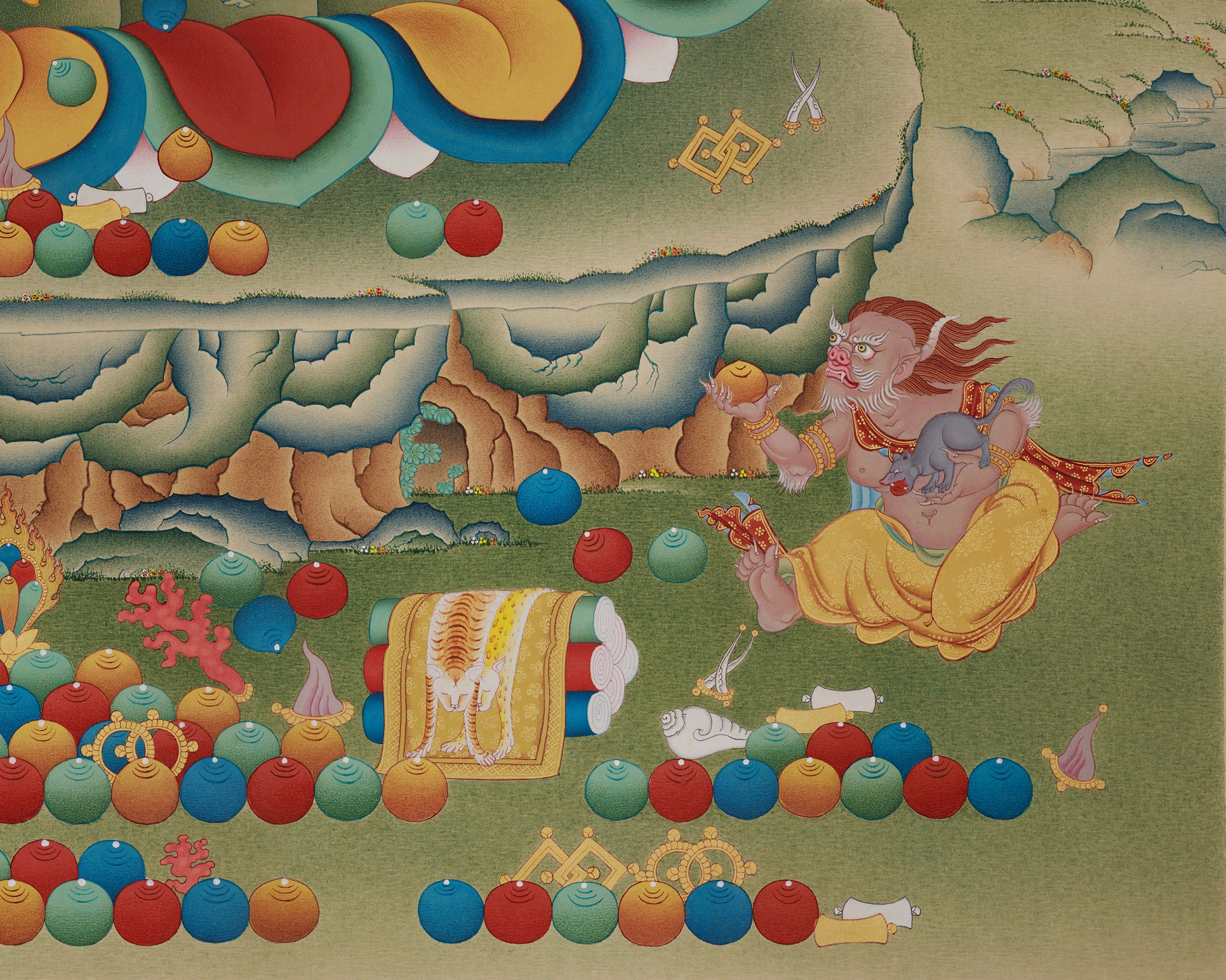 Collector’s Large Buddhist Wealth Deity Thangka | Rare Himalayan Dzambhala Artwork for Success & Fortune