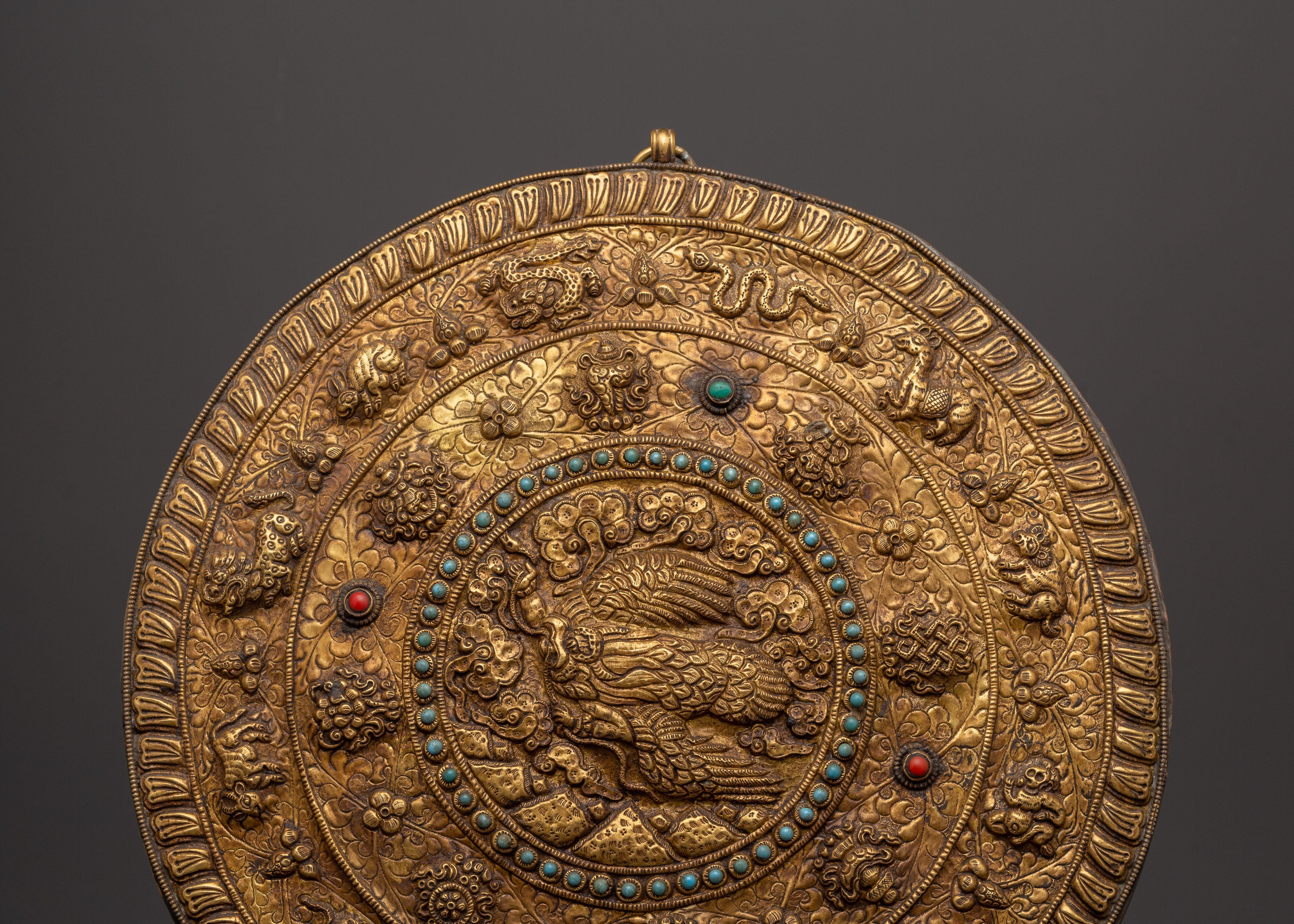 Traditional Tibetan Wall Hanging | Brass Sacred Artwork with Tibetan Symbols