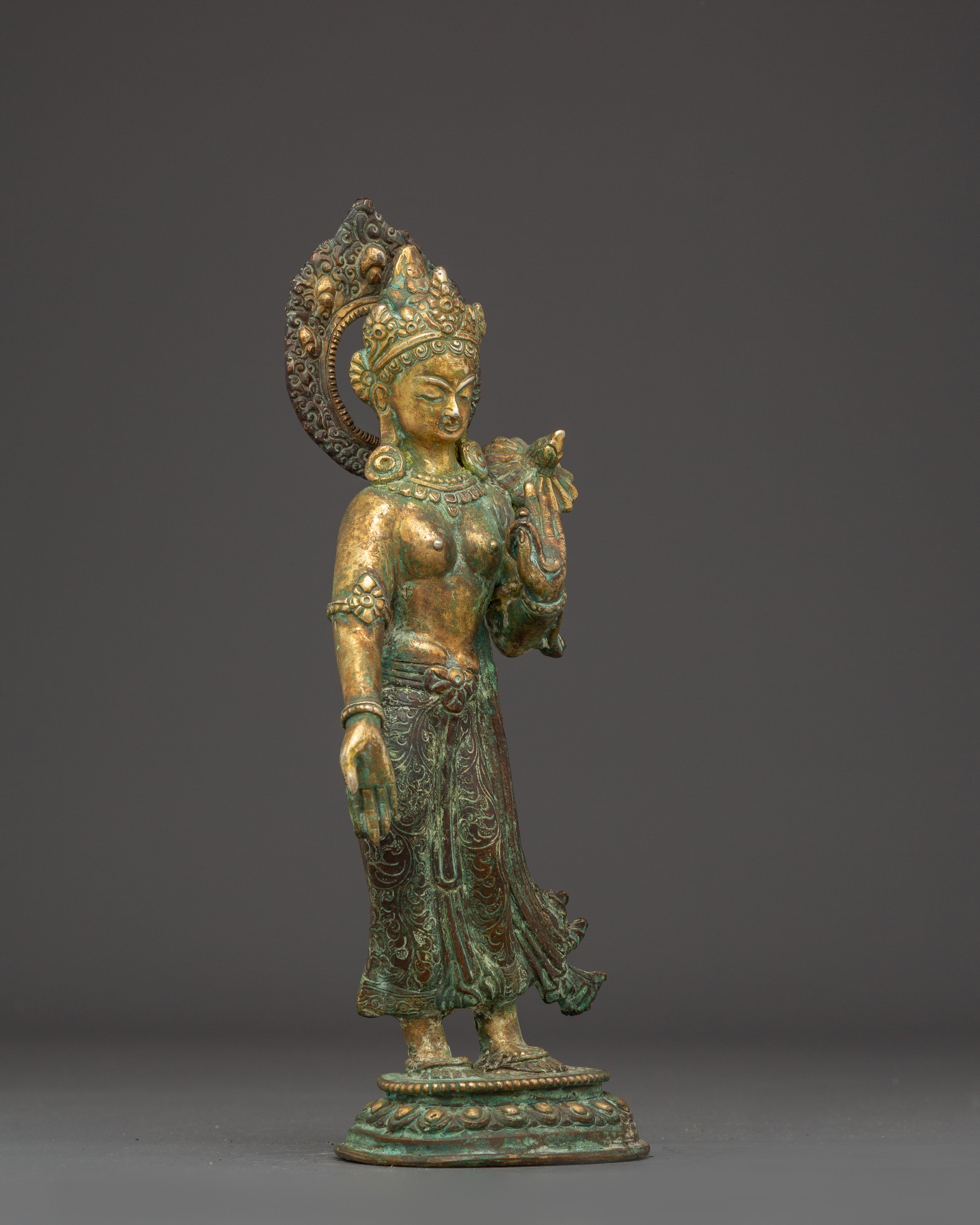 Standing Green Tara Copper Statue | Goddess of Compassion