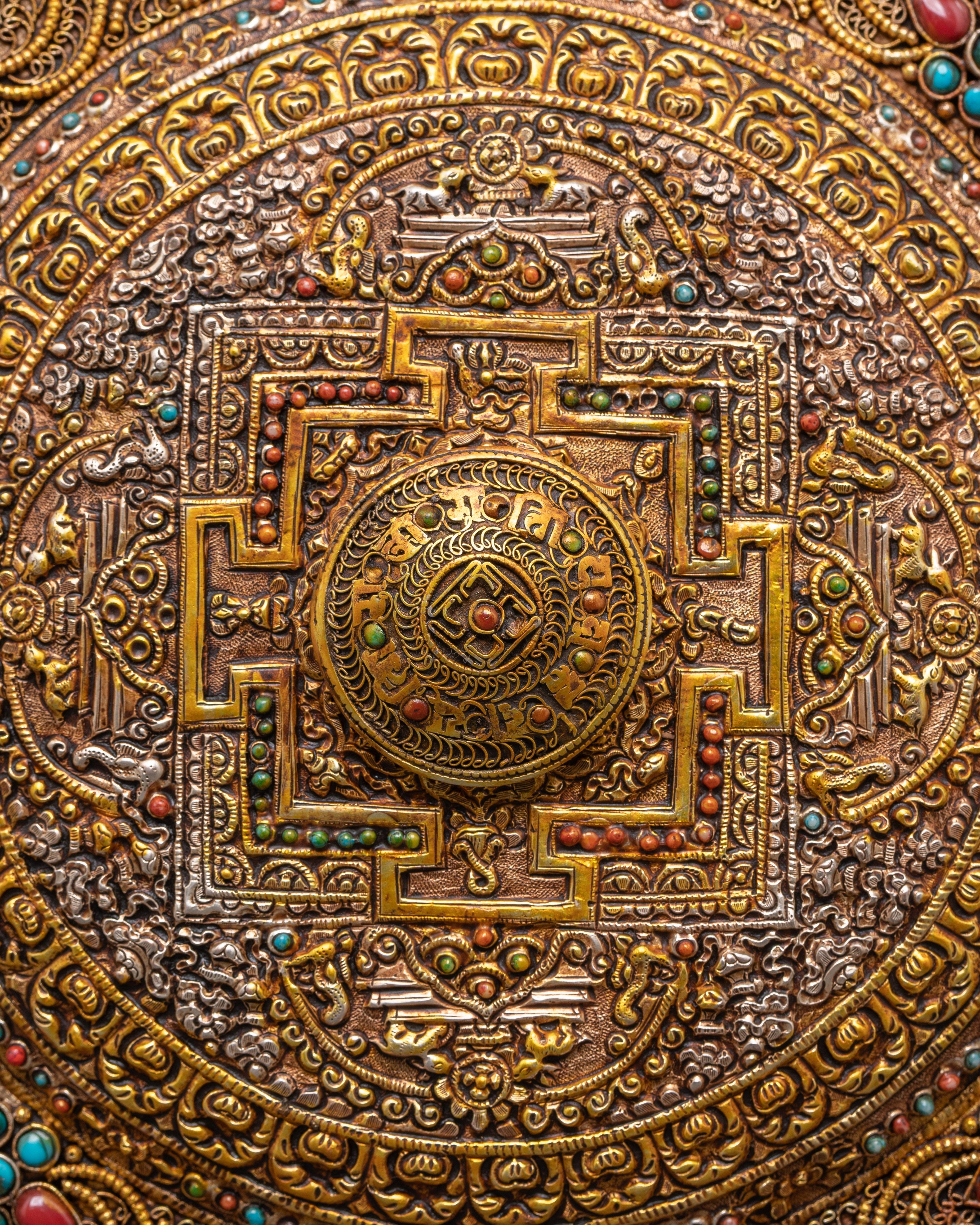 Serenity Mandala Wall Hanging | Handmade Copper, Silver & Gold Polished Art