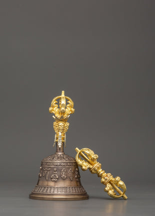 Tibetan Bronze Vajra & Bell Set |  Sacred Ritual Tools for Spiritual Awakening