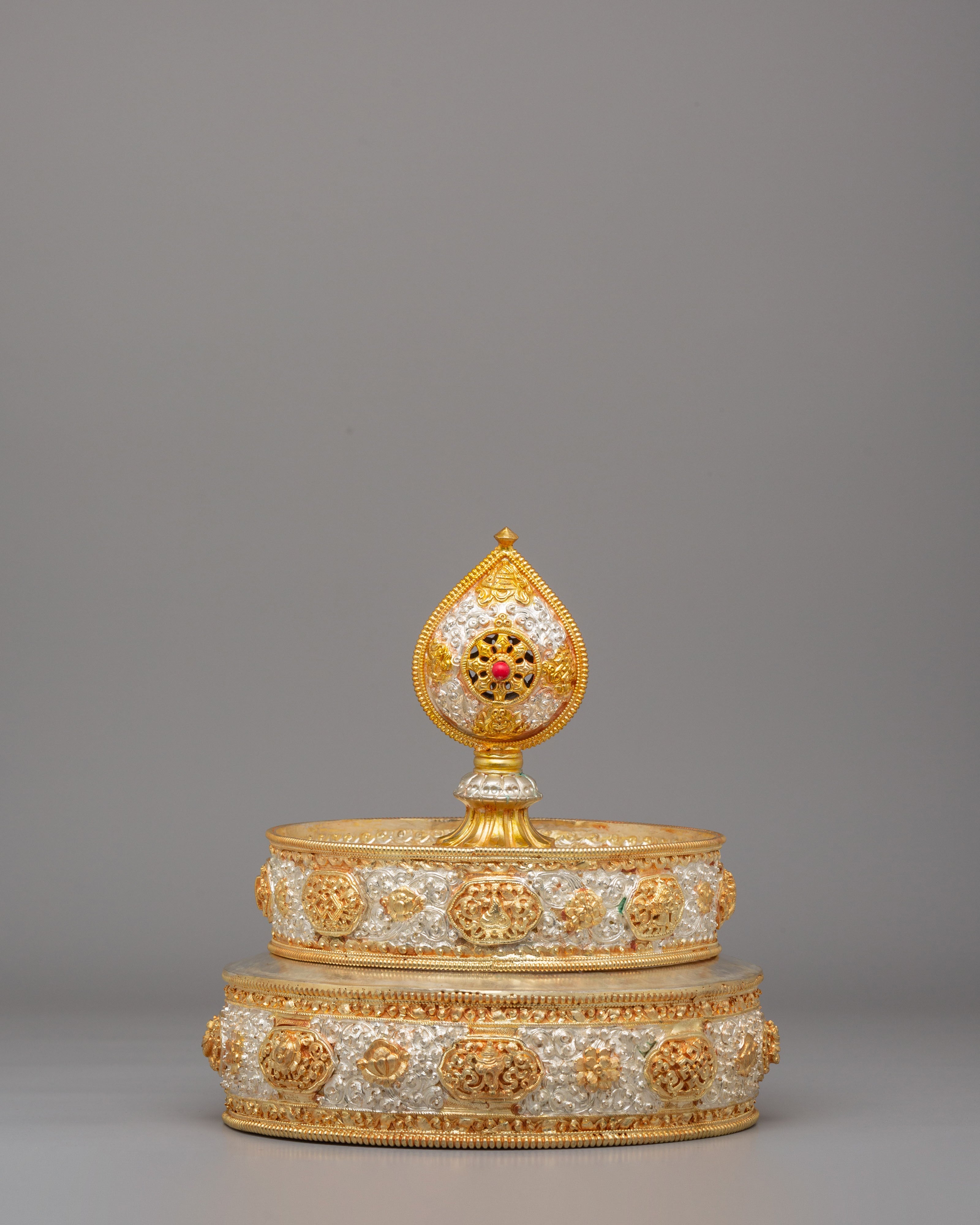 Gold-Plated Tibetan Mandala  Offering | Sacred Tibetan Buddhist Ritual Object