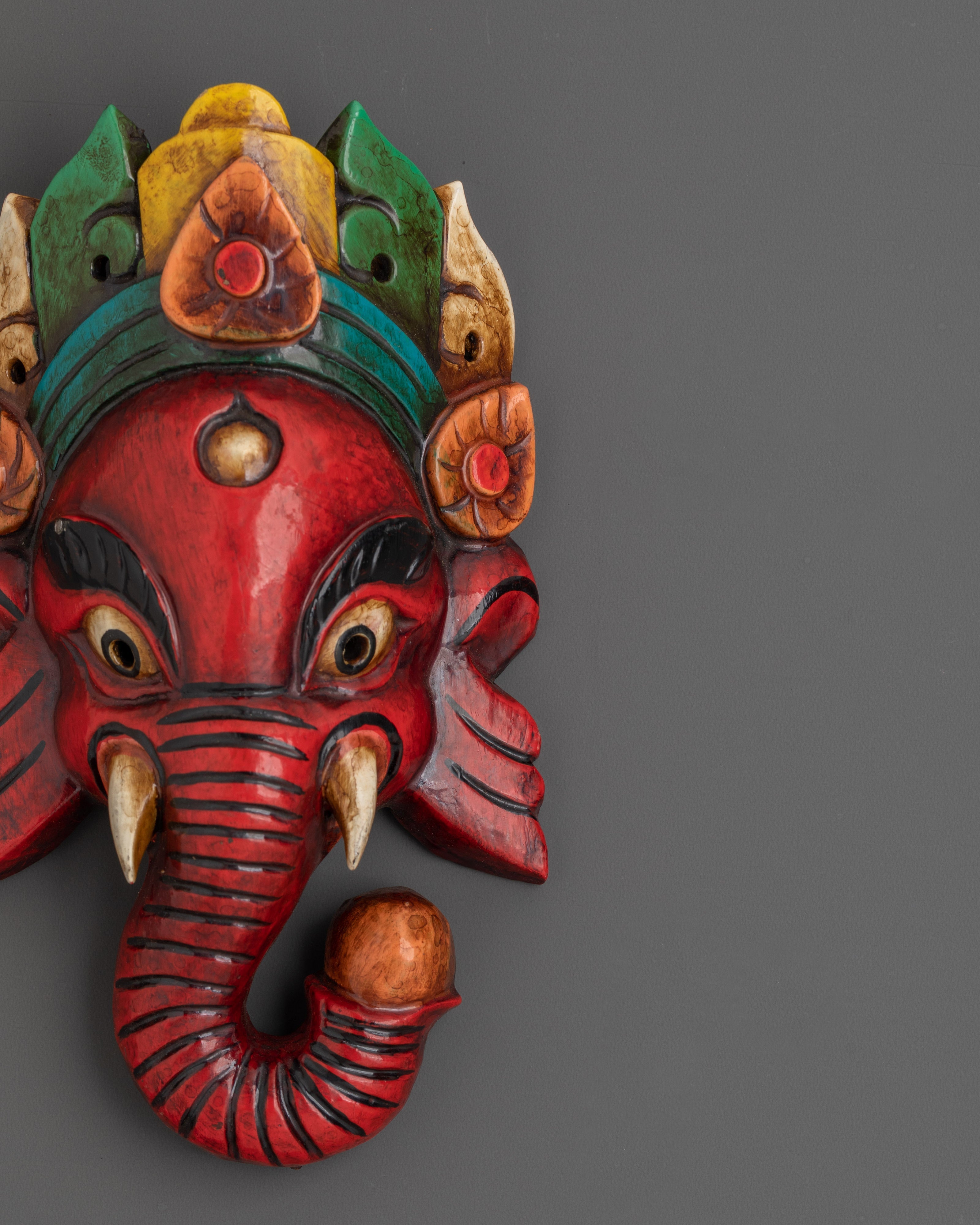 Handcrafted Ganesh Head Wall Hanging in Carved Wood | Boho or Spiritual Spaces