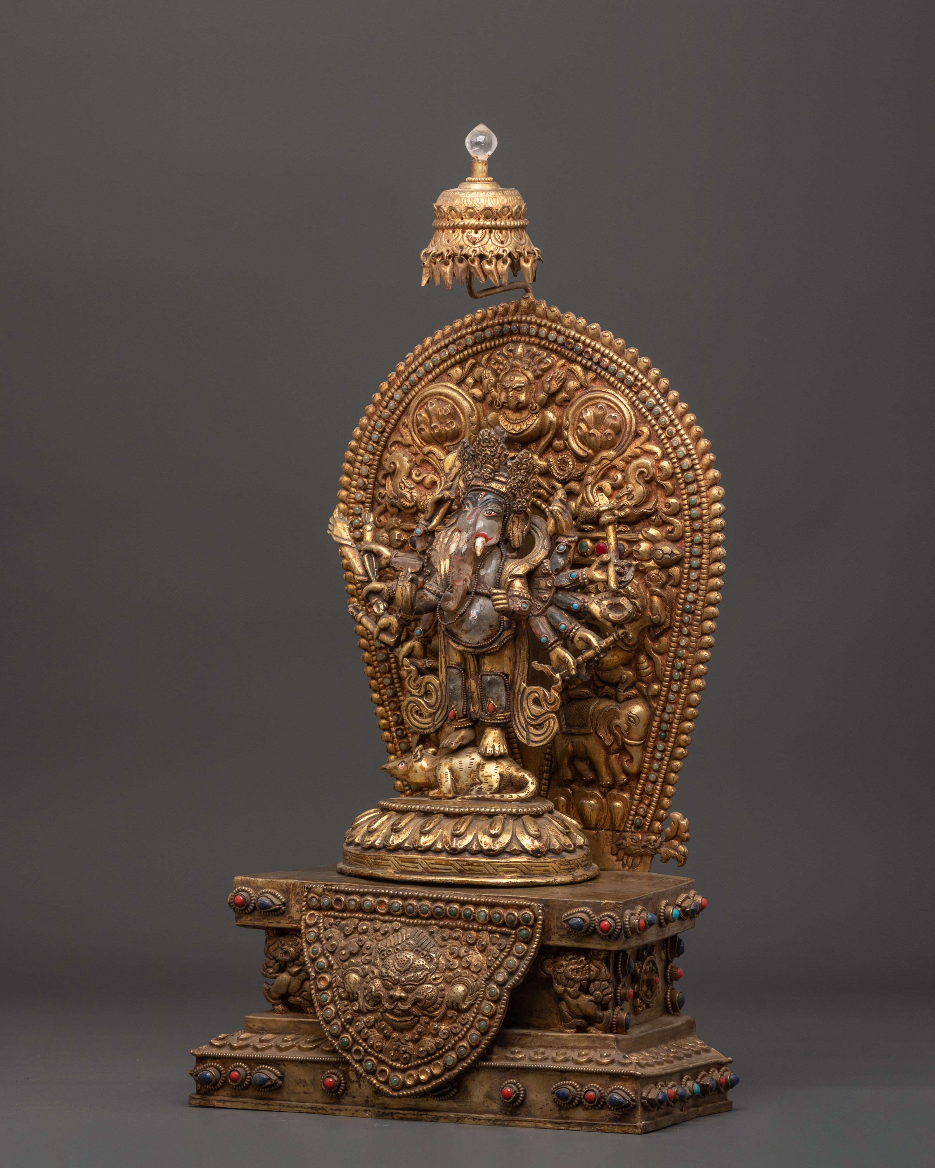 Ganesh Crystal Statue | Coral and Turquoise Inlaid