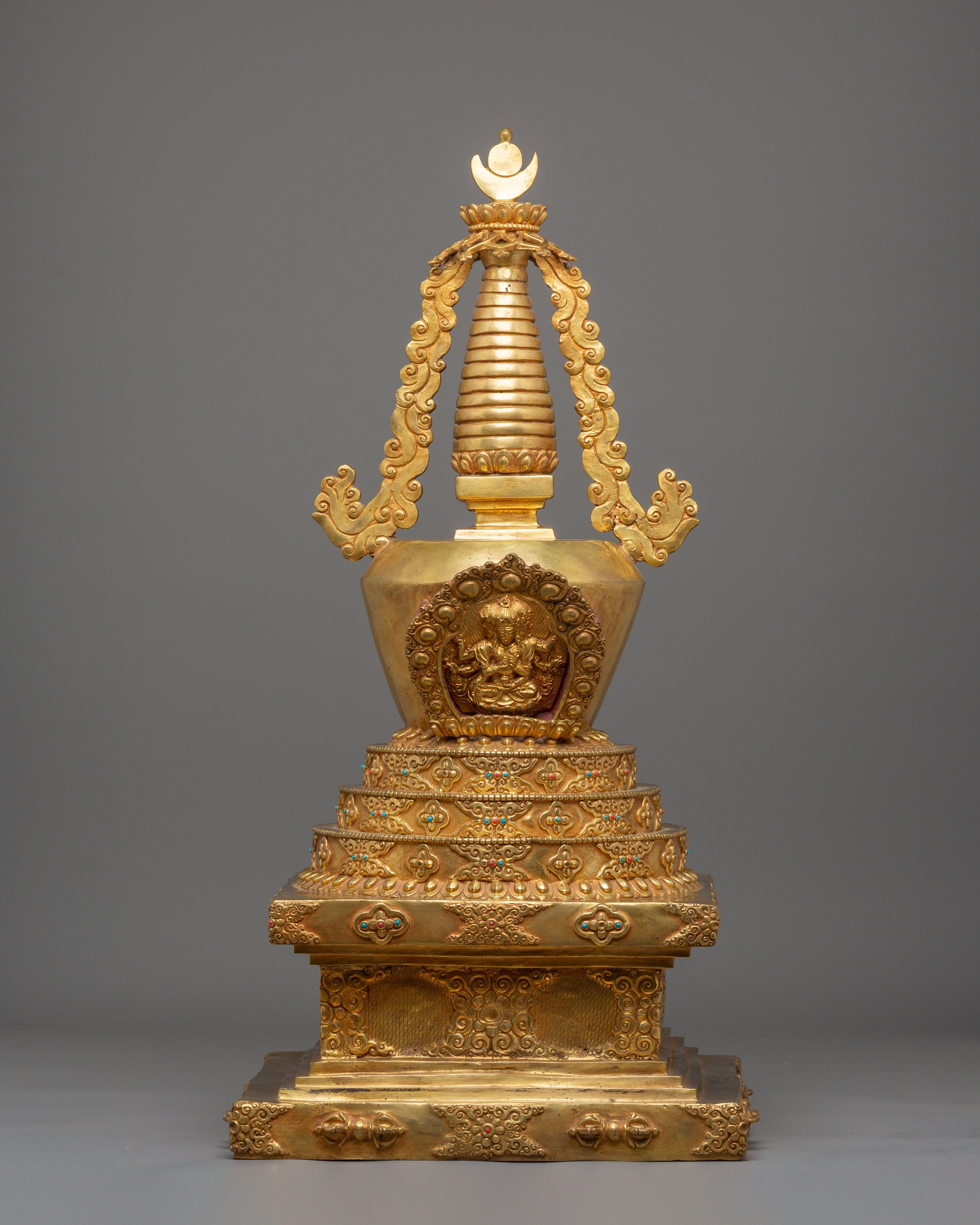 Enlightenment Symbol Stupa | Gold-Plated Buddhist Statue for Meditation