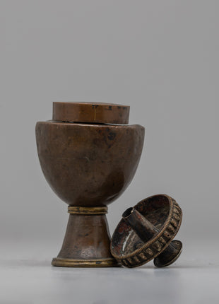 Handcrafted Tibetan Inkpot | Copper Body & Silver Lining for Sacred Writing and Rituals