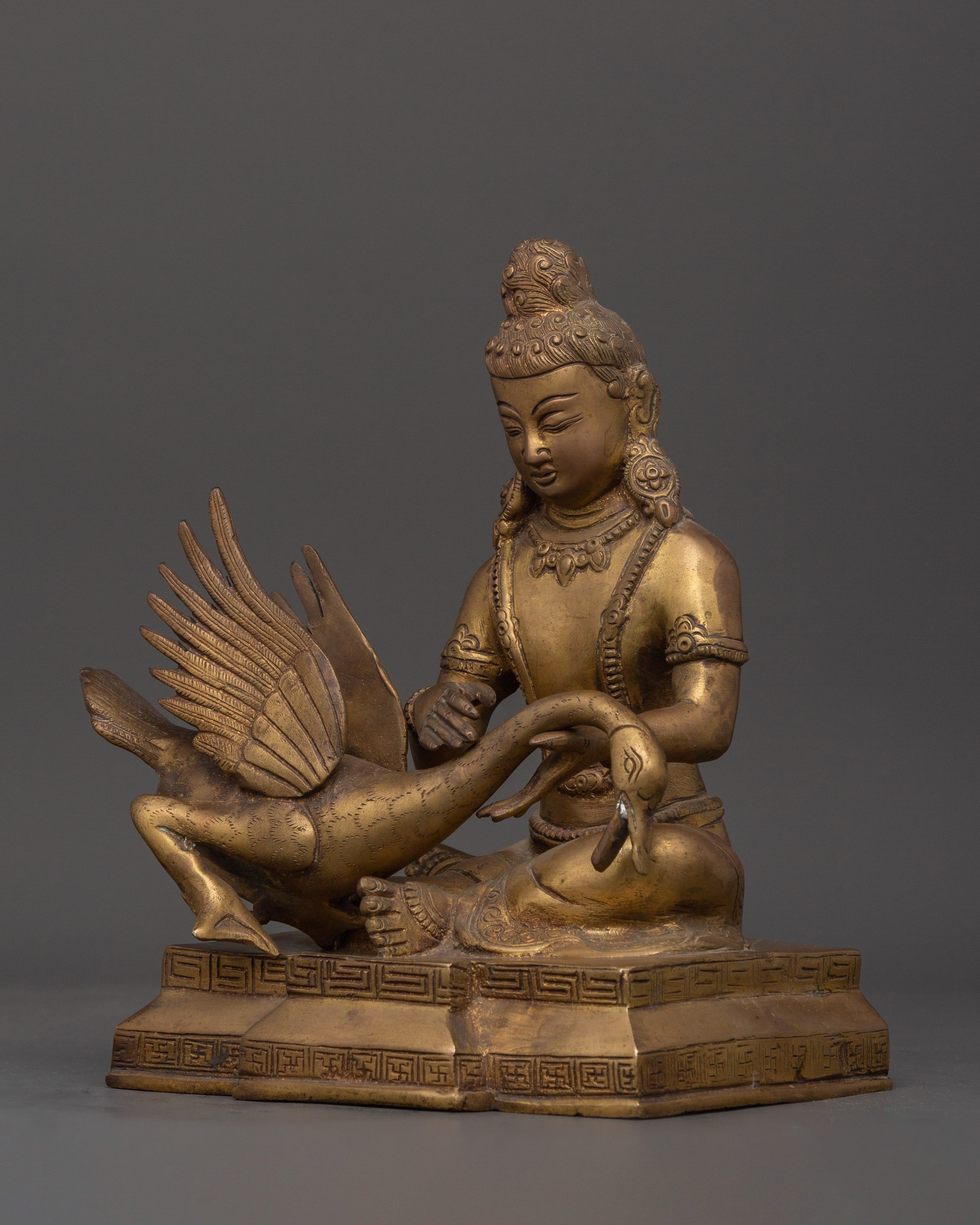 Brass Siddhartha Gautam Statue with Swan | Symbolizing Compassion and Protection