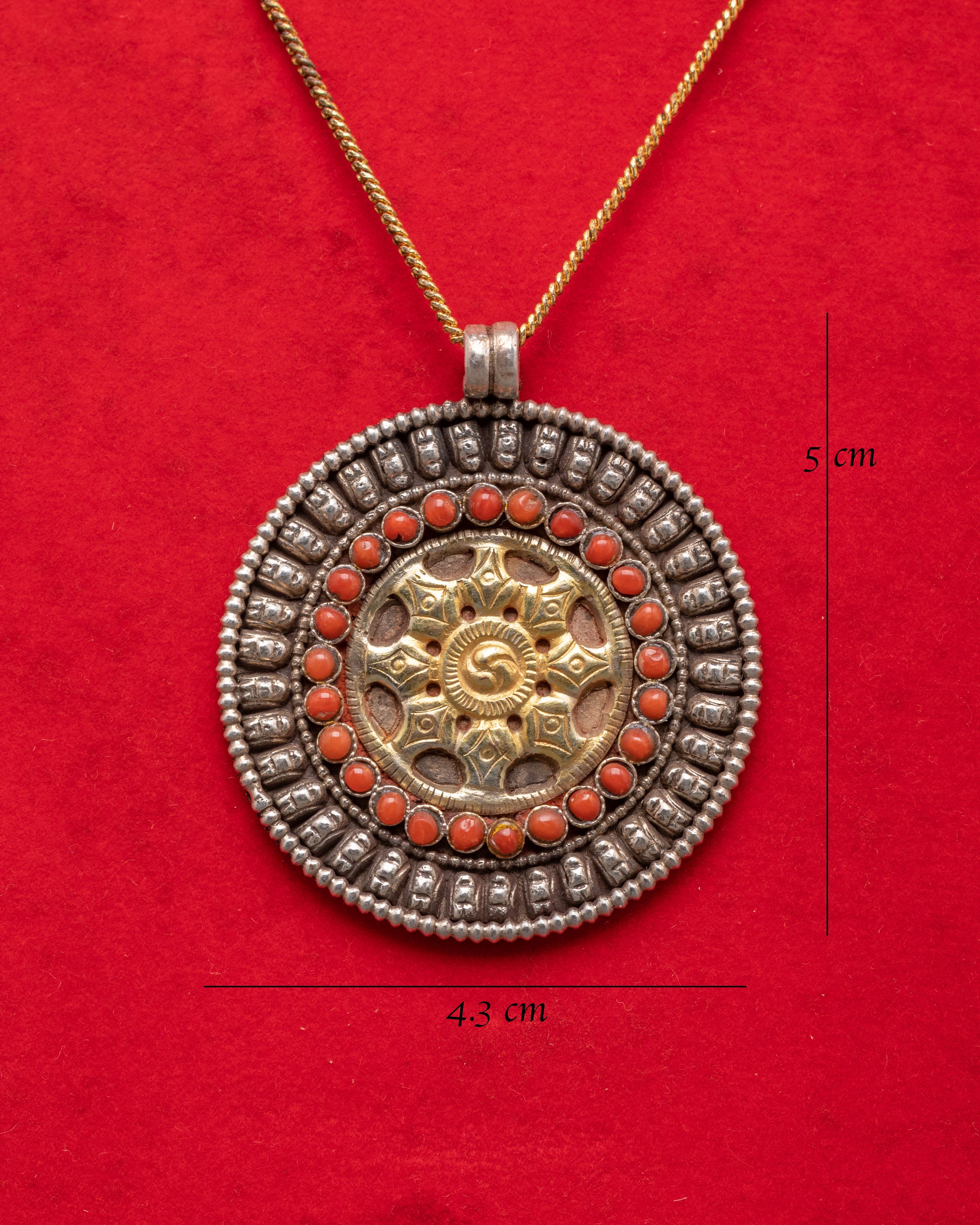 Traditional Handcrafted Silver Pendant | Coral Gold Plated Jewelry