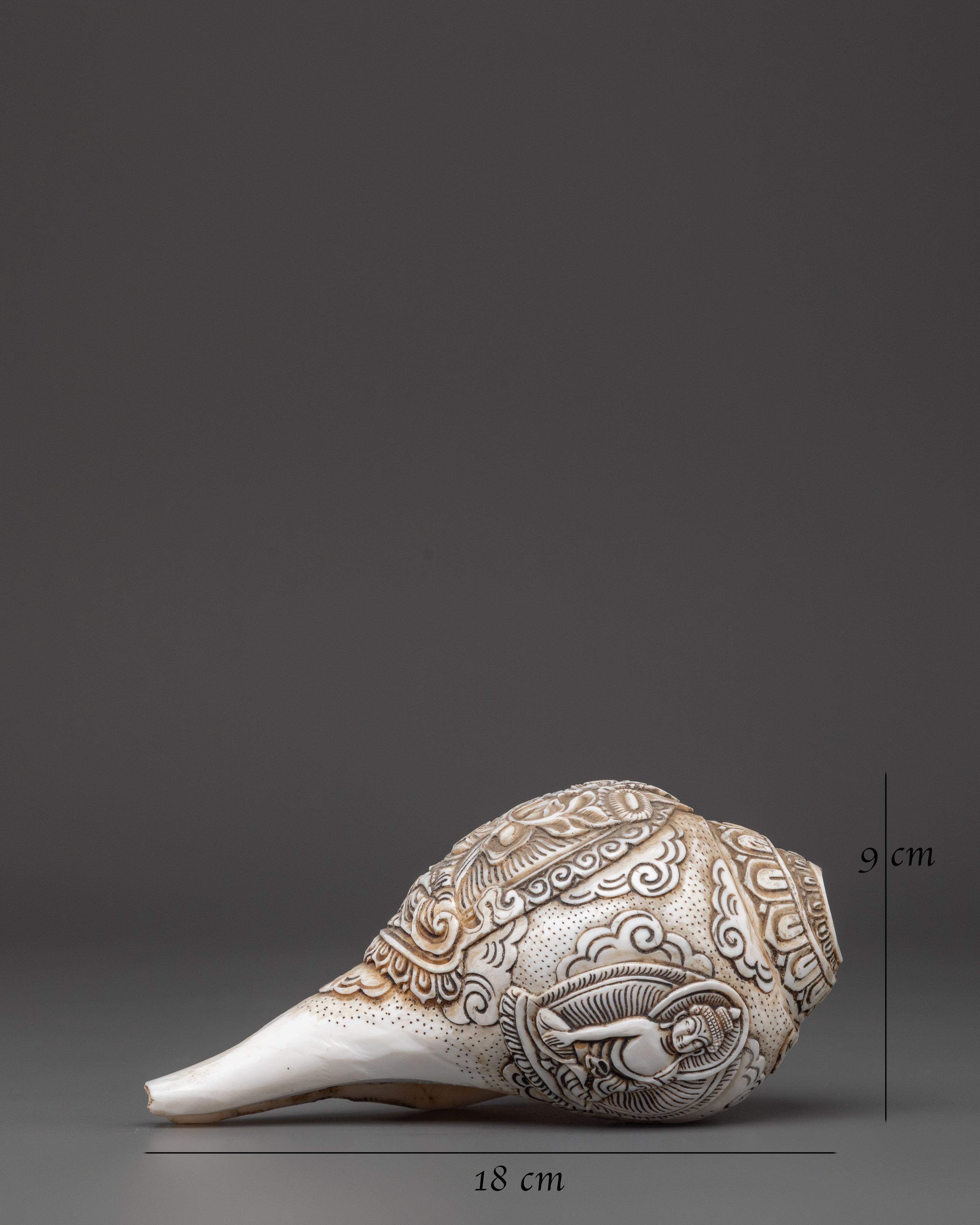 Hand carved Avalokiteshvara Design Conch Shell | Sacred Buddhist Spiritual Artifact