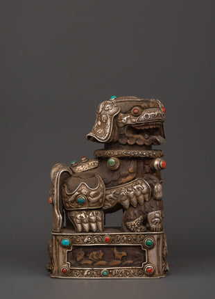 Tibetan Snow Lion Statue Set | Spiritual Decor with Antique Finish