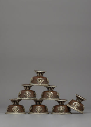 Seven Tibetan Offering Bowls | Beautiful Motifs for Rituals & Ceremonies