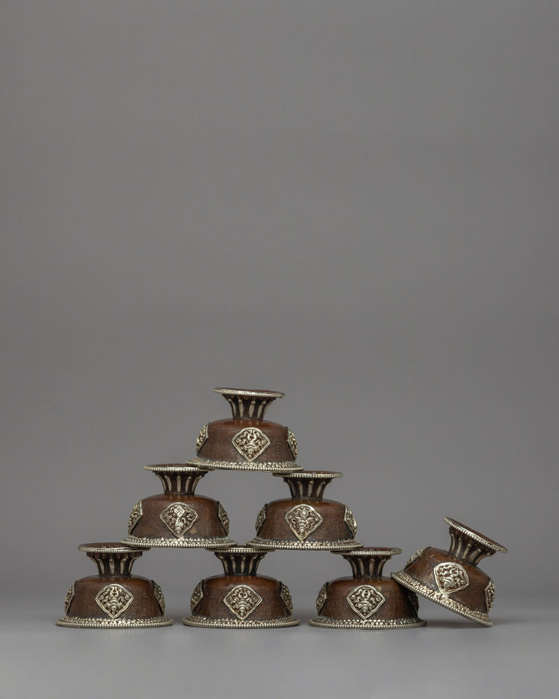 Seven Tibetan Offering Bowls | Beautiful Motifs for Rituals & Ceremonies