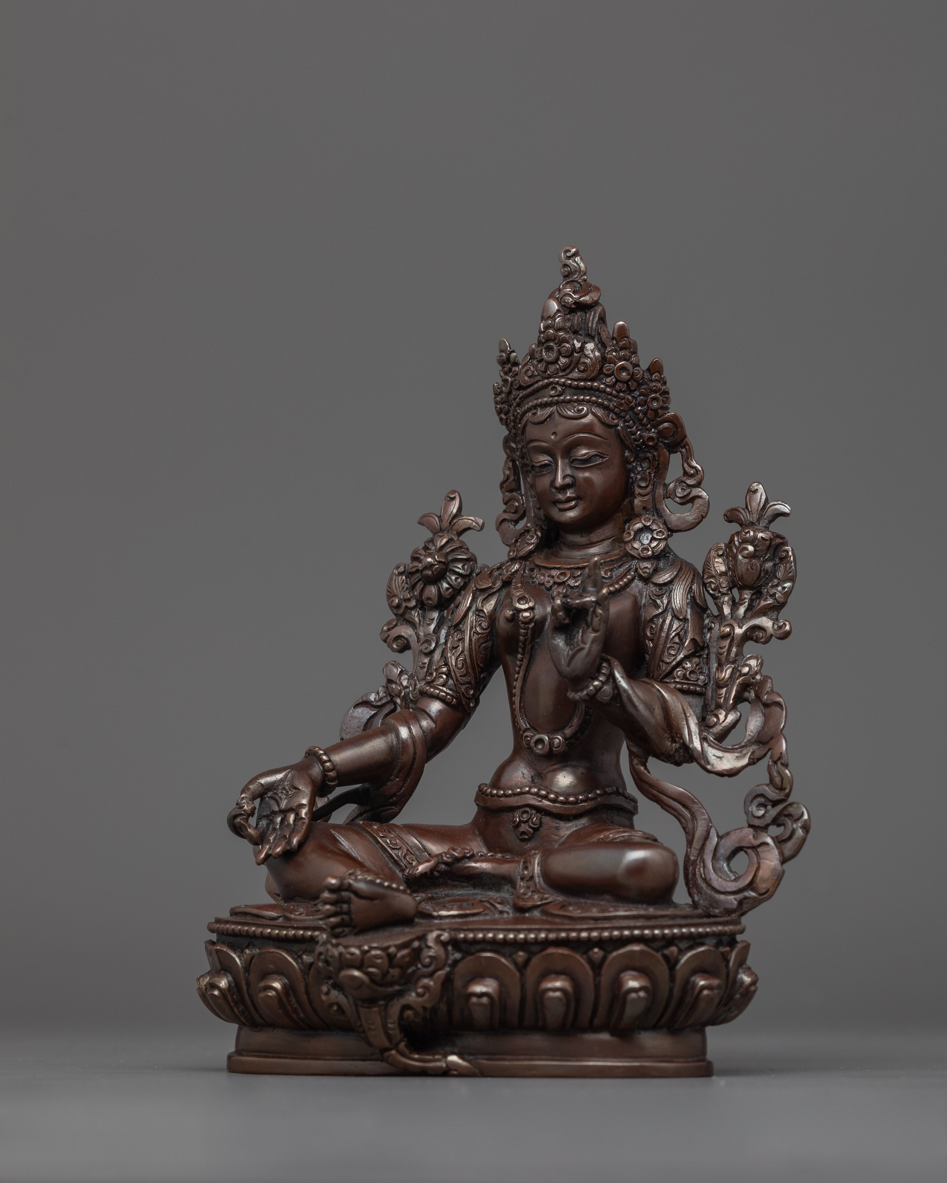 Arya Green Tara Buddhist Female Deity Sculpture | Divine Feminine Energy and Compassion