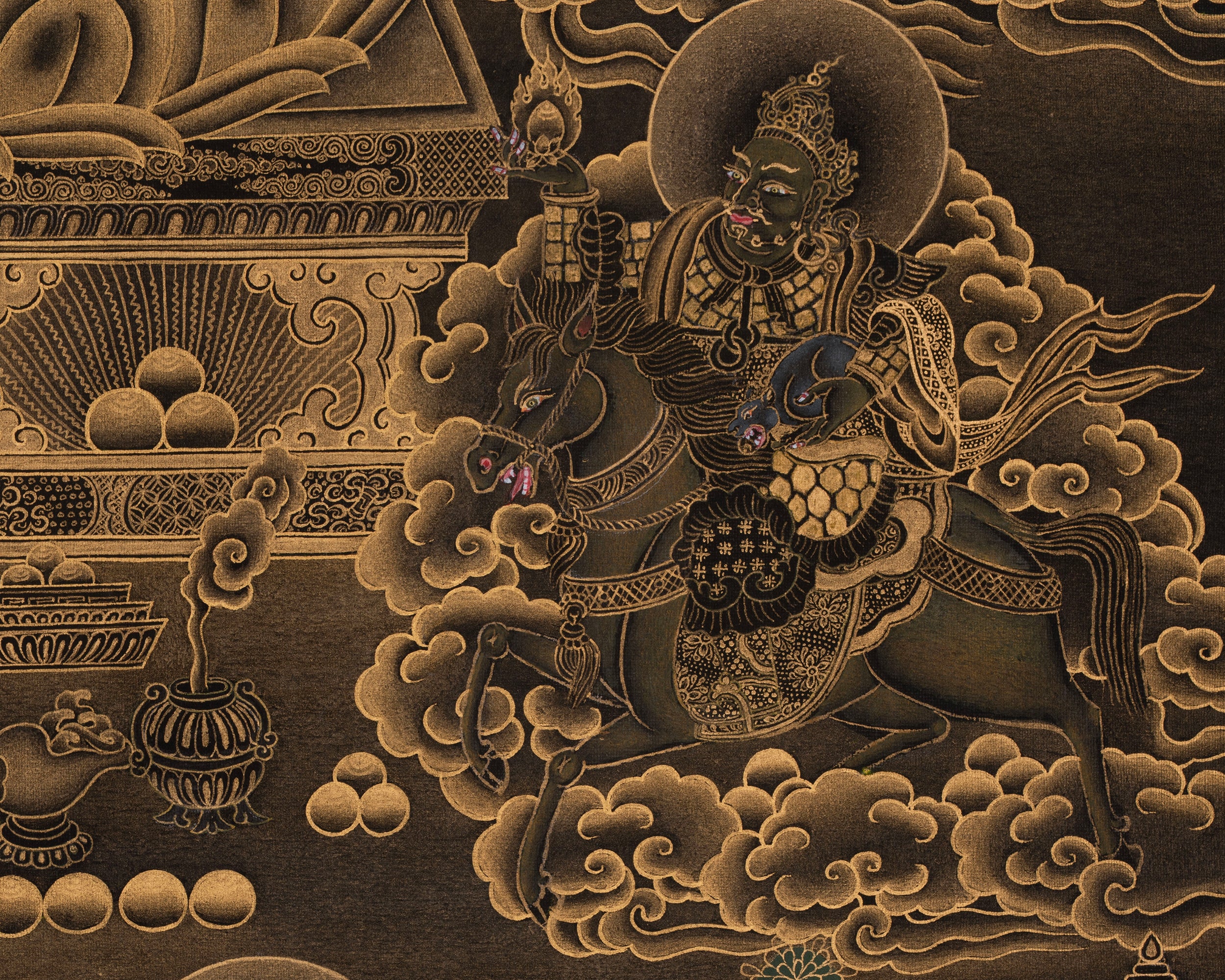 Namtoshe Wealth Deity Palace Thangka | Vaishravana Artwork | A Prominent Guardian King