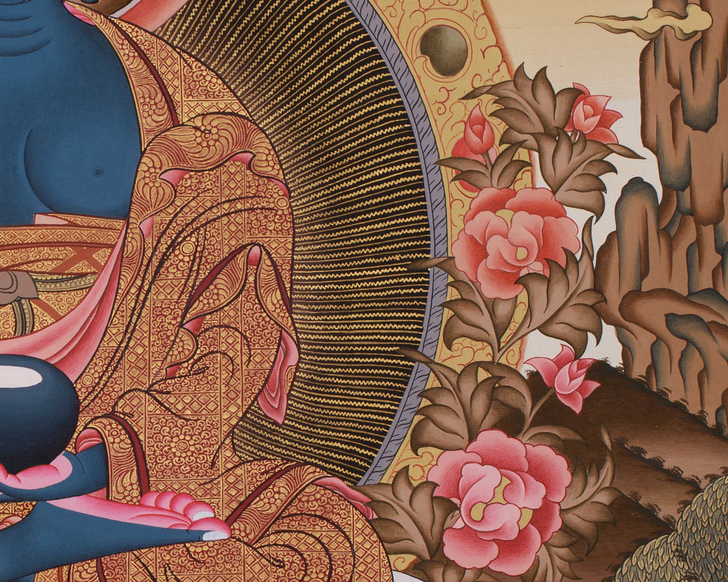 Traditional Thangka of Medicine Buddha with Amitabha | Healing Deity