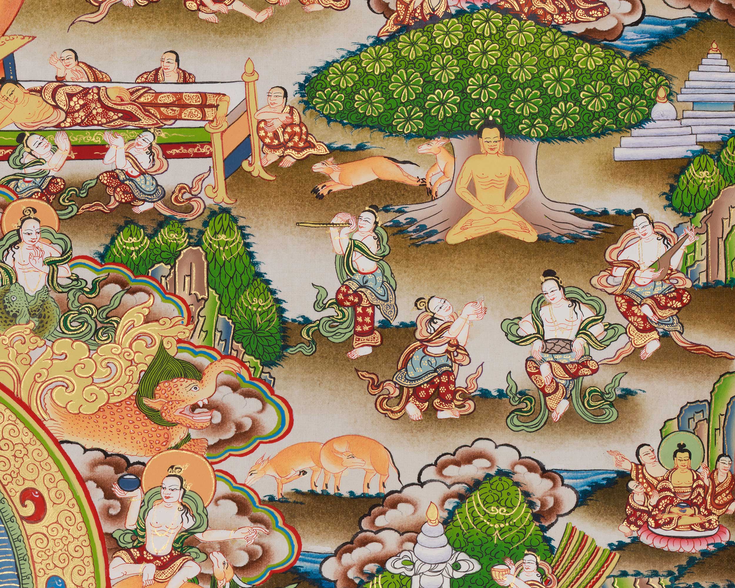 Siddhartha Gautama Life Story Painting | Traditional Thangka Depicting the Path to Enlightenment
